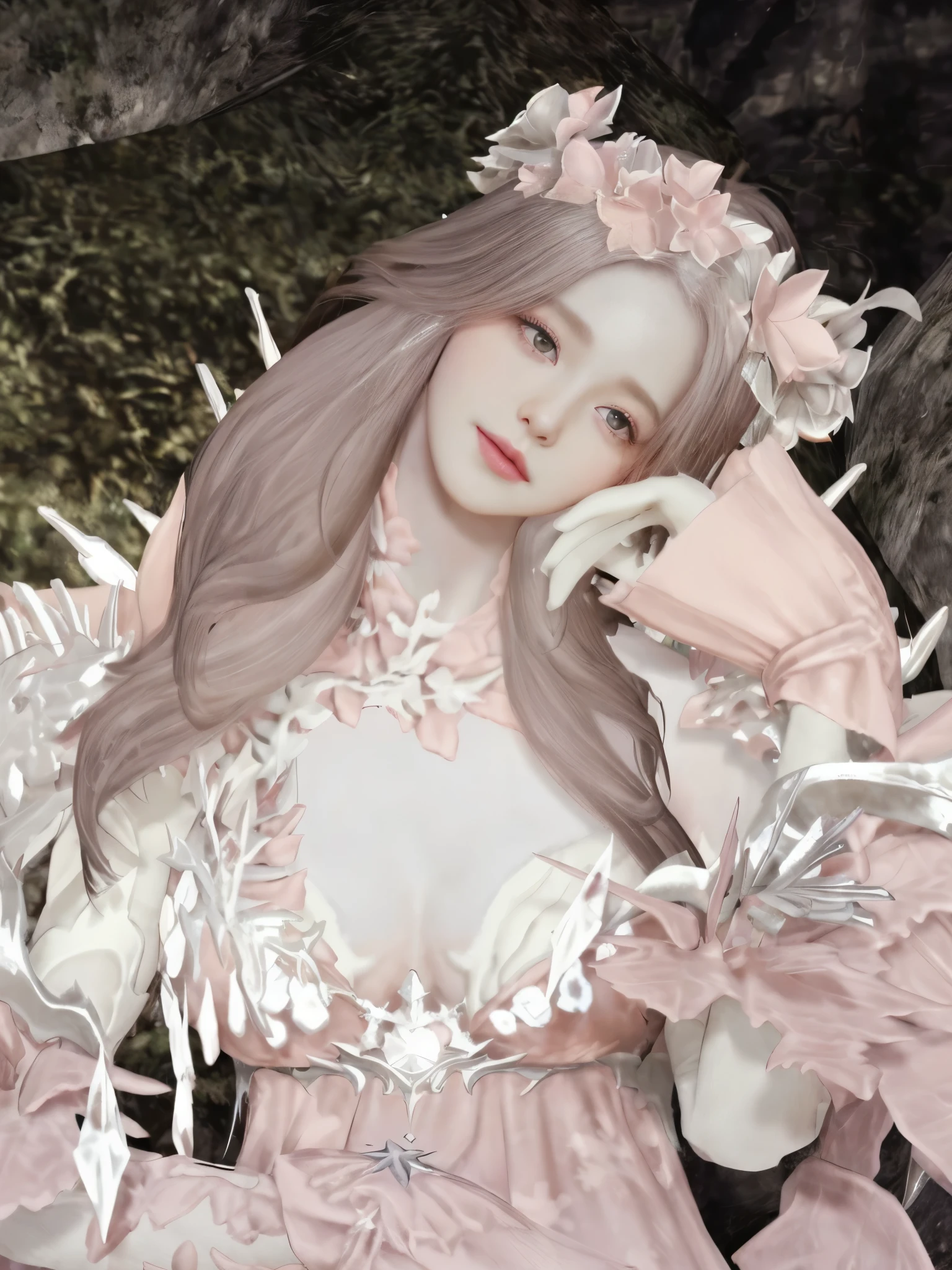 il y a une femme en robe rose avec un éventail, guweiz, 🌺 cg company, pale milky white porcelain skin, peau blanche en porcelaine, ethereal skin, chef-d'work of Guweiz, pale snow white skin, pale peau blanche en porcelaine, peau brillante, inspired by Sim Sa-jeong, ((une belle impératrice fantastique)), fairy, 4k detail fantasy