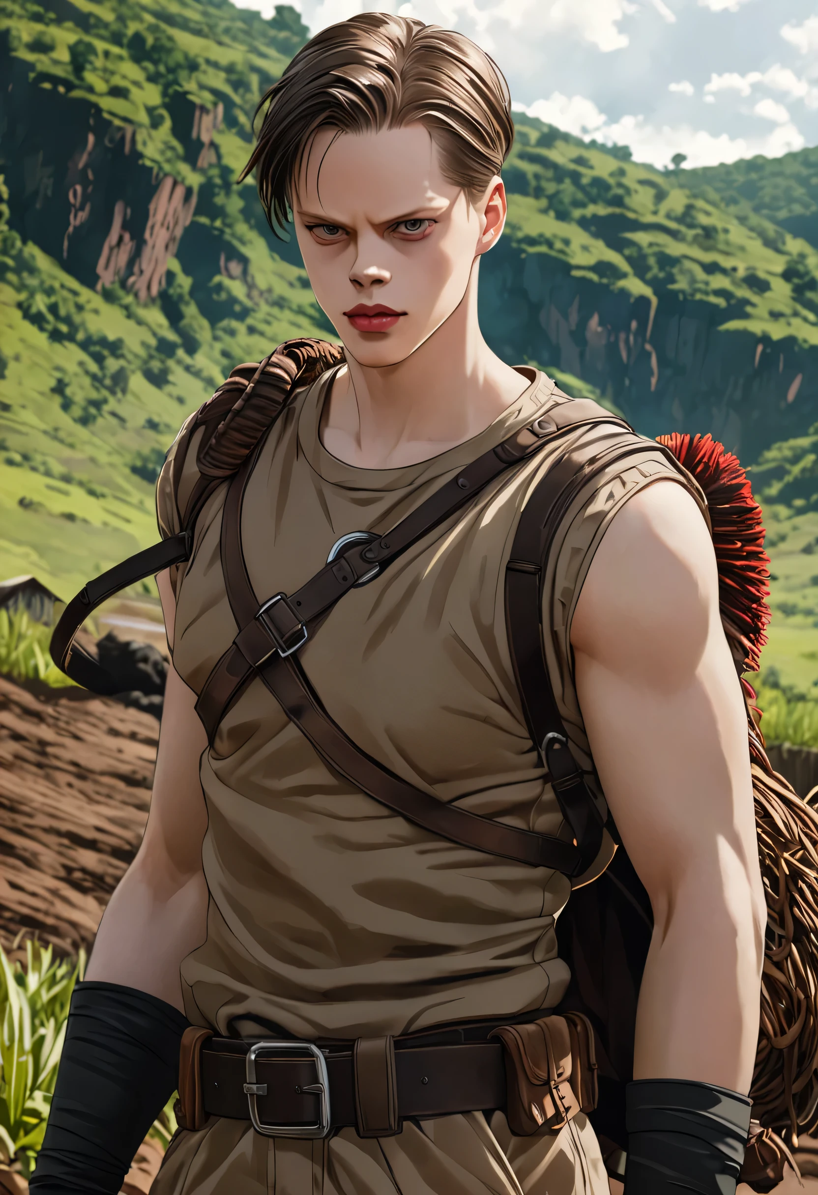 Imagine Bill Skarsgård (homem macho) no Velho Oeste Selvagem (textura da pele), intrinsecamente detalhado, detalhes finos, hiperdetalhado, rastreamento de raio, underground dispersal, soft diffused lighting, profundidade superficial de campo, por (Oliver Wetter)
 trends at cgsociety, intricado, Alto detalhe, sharp focus, dramatic,arte de qualidade 8k estilo anime Akira toriyama, detalhado,pose de cowboy , corpo todo.