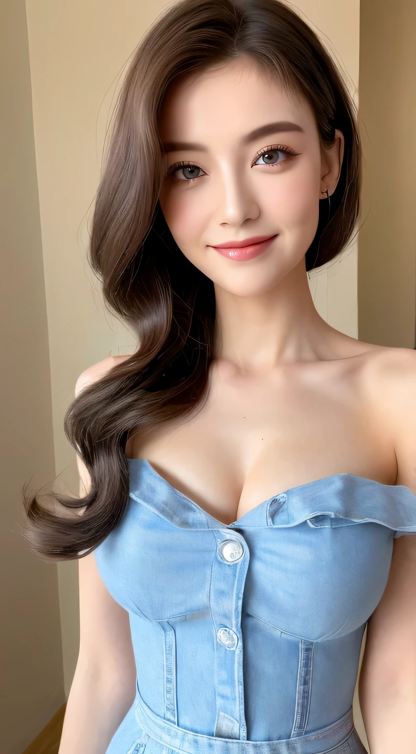 ((highest quality, 8K, masterpiece: 1.3)), 1 girl, The beauty of slim abs: 1.3, (hairstyle casual, big breasts: 1.2), dress: 1.1, super fine face, delicate eyes, double eyelid, smile, Home