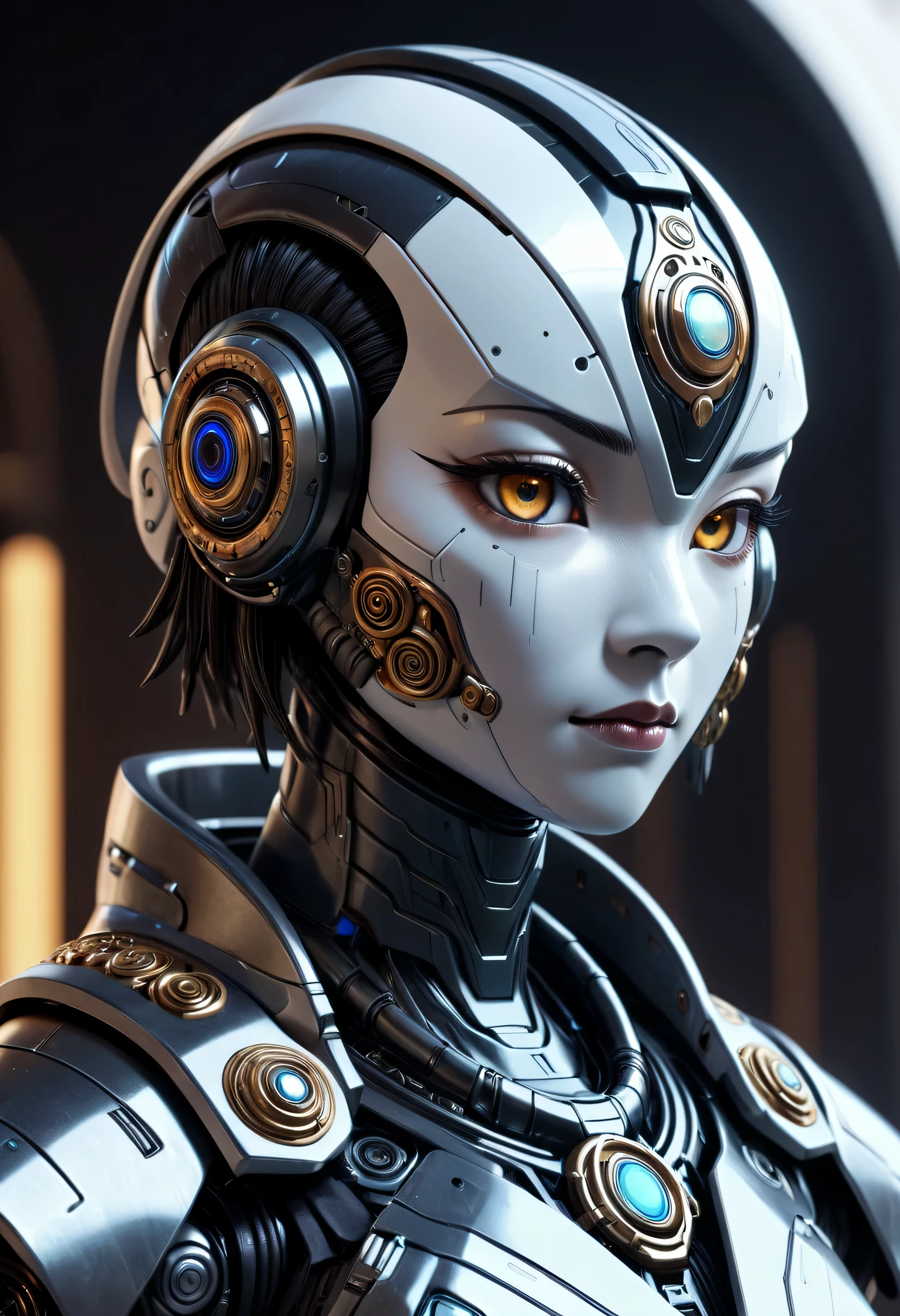 a futuristic robot with a large head and a large nose, yasuke 500px models, ornate cyberpunk robes, algorithm, centralized head and upper torso, detailed character, futuristic avatars, from a 2019 sci fi 8k movie, anthropomorphic-humanoid, scifi art