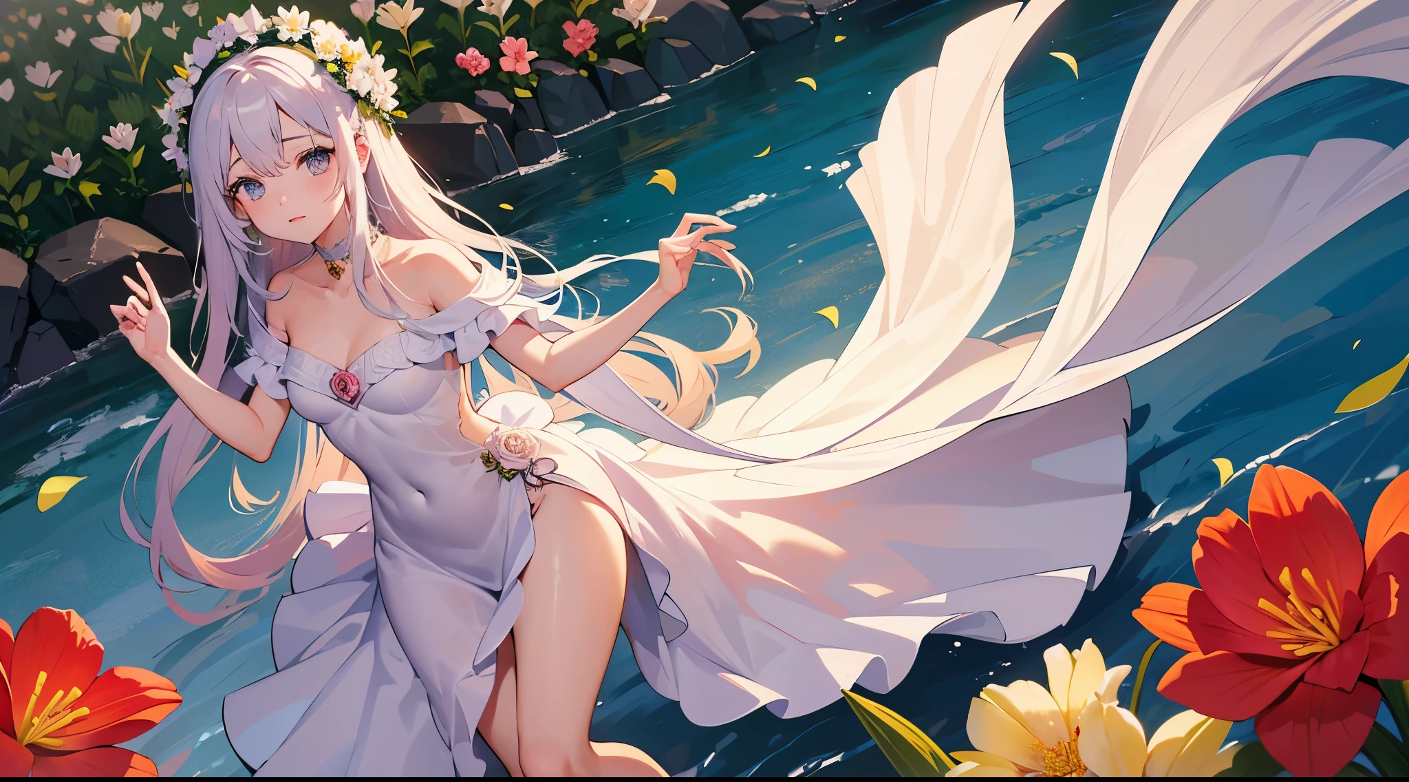 ((Finest quality)),(超A high resolution),(Ultra-detailed細),(Meticulous portrayal),((the most picturesque works of art),Ultra-Precision Art,The art of astounding depiction,Fantasyart:1.5, ((((Beautiful flowers々:1.5))), ((Body eroded by flowers:1.3)),Glamorous body:1.3,fancy background effects、masterpiece、Fancy details、(NSFW 1.1), ((1girl in)), ((masutepiece)), ((Highly detailed:1.3)), In crystal clear water,beautiful woman entering the lake, ((long yellow hair)), Wet hair, Wearing a light transparent dress, clothed bathing, steam, (colors floating in water々Nahana:1.8), Early morning light, Ivory Gold AI, windows, Crepscular lighting, 、Lace sheer underwear、very very gigantic boobs、See-through nipples、Areola showing through、lace and string shorts.、princess carry,Sexy lingerie with lace and strings,See-through sexy lingerie,Transparent lingerie、translucent dress、pearlsescent、pearls、Sexy Harness、Sexy garter belt、Sexy Stockings、Well equipped,intimate, rose garden、Multicolored roses、lake with floating roses、Lying down、Open legs、Spread your legs、Open thighs、Immersion in water、Wet body、splash water、ゴージャスNahanaの装飾、大きNahana、stylish hair、Moon, lantern, Night, Solo, playing in the water, Water, hair flower, flower, Outdoors, skyporn, full Moon, Rain, lantern, wet clothes, skyporn, wet hair (((masutepiece),(the Extremely Detailed CG Unity 8K Wallpapers),Best Quality,Cinematic lighting,Detailed background,Beautiful detailed eyes,Bright pupils, (extremely delicate and beautiful),(Beautiful and detailed eyes description), Ultra-detailed,masutepiece,)),((Yellow eyes))、