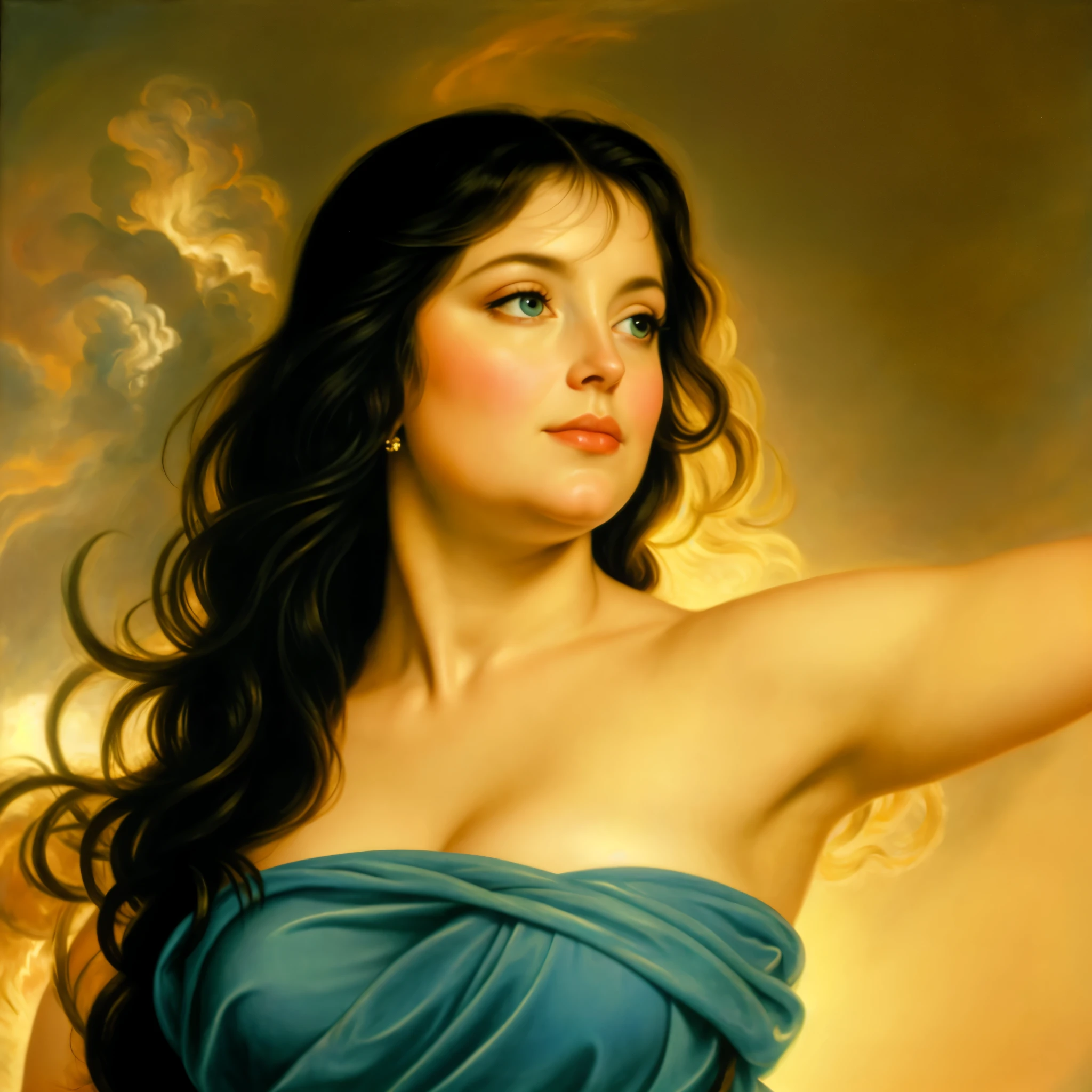 Original Character, ethereal beauty, aesthetic, Masterpiece, 45 years old Woman, thick figure, Full figured lady, middle aged beautiful woman, Best quality, high clarity eyes, critically flawless,sharp picture, styled hair, long hair, fluffy hair, Full portrait, High pixels, perfect face, perfect eyes, beautiful face, perfect hands,perfect fingers, in Peter Paul Rubens style, by Peter Paul Rubens, baroque style, acrylic on canvas, highly detailed, description: "Create a nymph inspired by the tales of Greek or Roman mythology, embodying the essence of a natural element or location, and possessing a unique ability or trait that sets her apart."