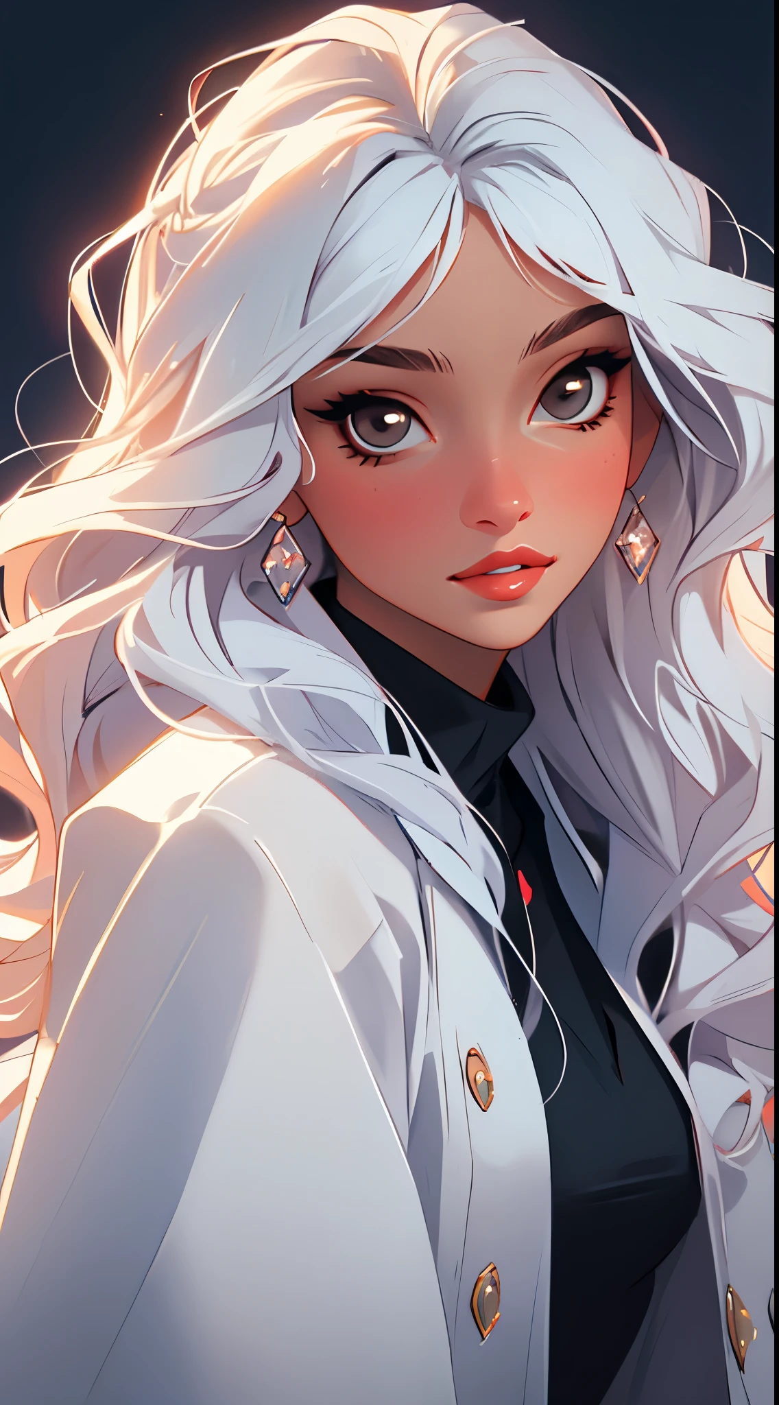 (Masterpiece:1.2), (Best Quality:1.2), night time, (looking a viewer), Bright skin, exteriors, fringe, Long white hair, (Wavy Hair), soft lips, glossy lips, Highly detailed, (semi-realistic:1.2), Flirting