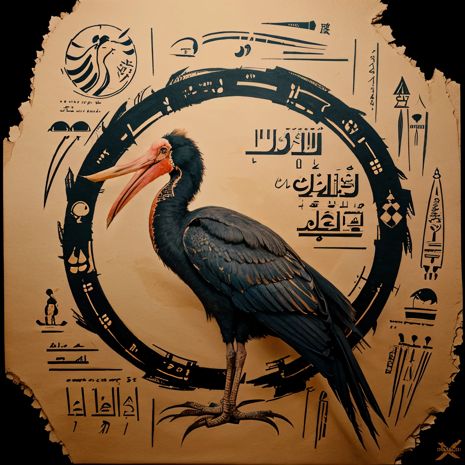 Drawing of the Egyptian god of wisdom represented by an Ibis at night