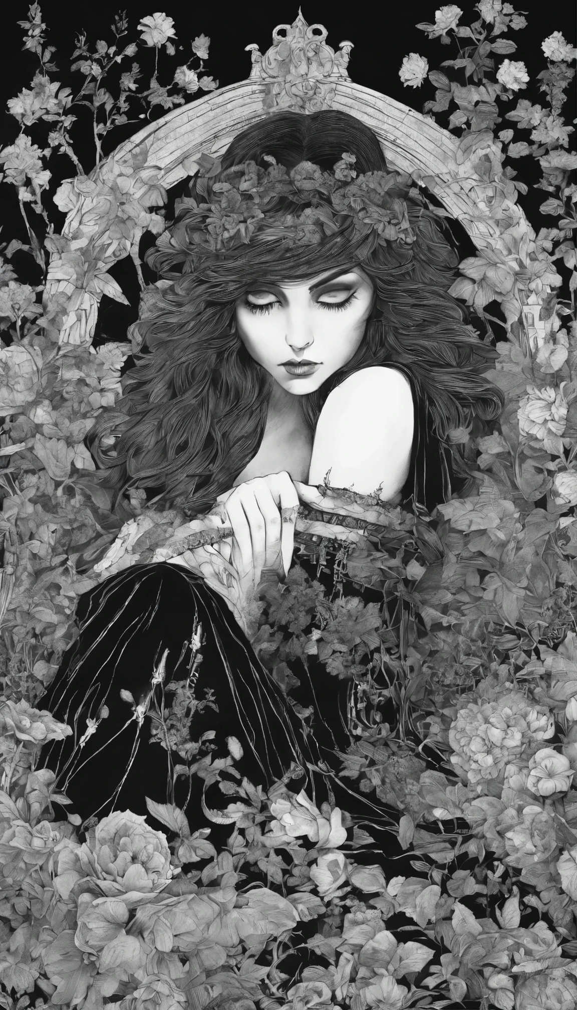 a 20 year old girl lying in a flower garden