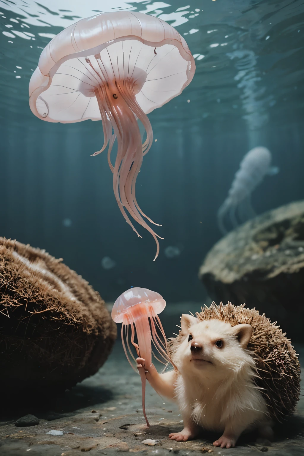 jellyfish and hedgehog together in cartoon