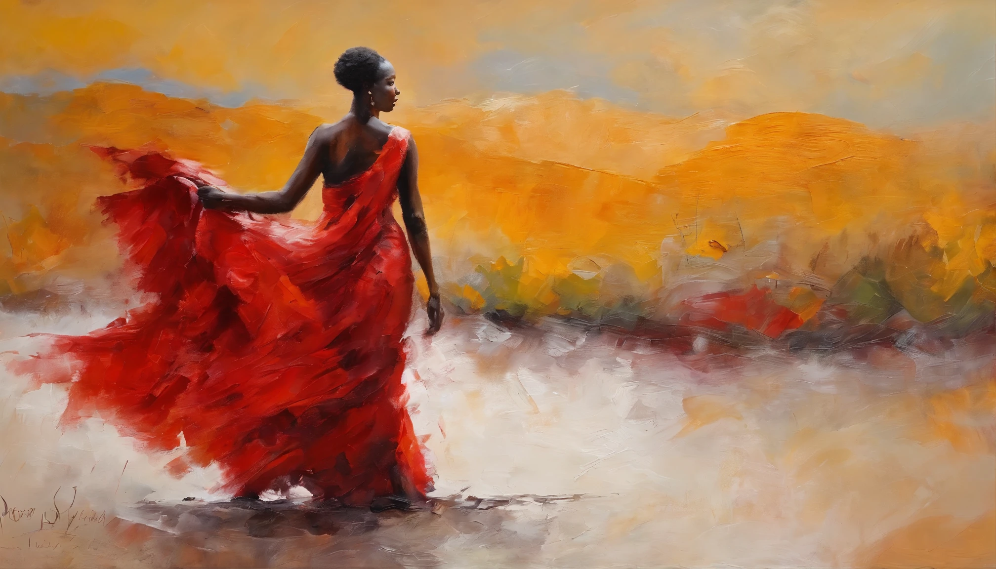 rotes verziertes Kleid,  Schwarzafrikanische Frau, beautiful red woman, wears an African dress, breathtaking beauty, atemberaubende Frau, Thema rotes welliges Haar, afrikanische Frau