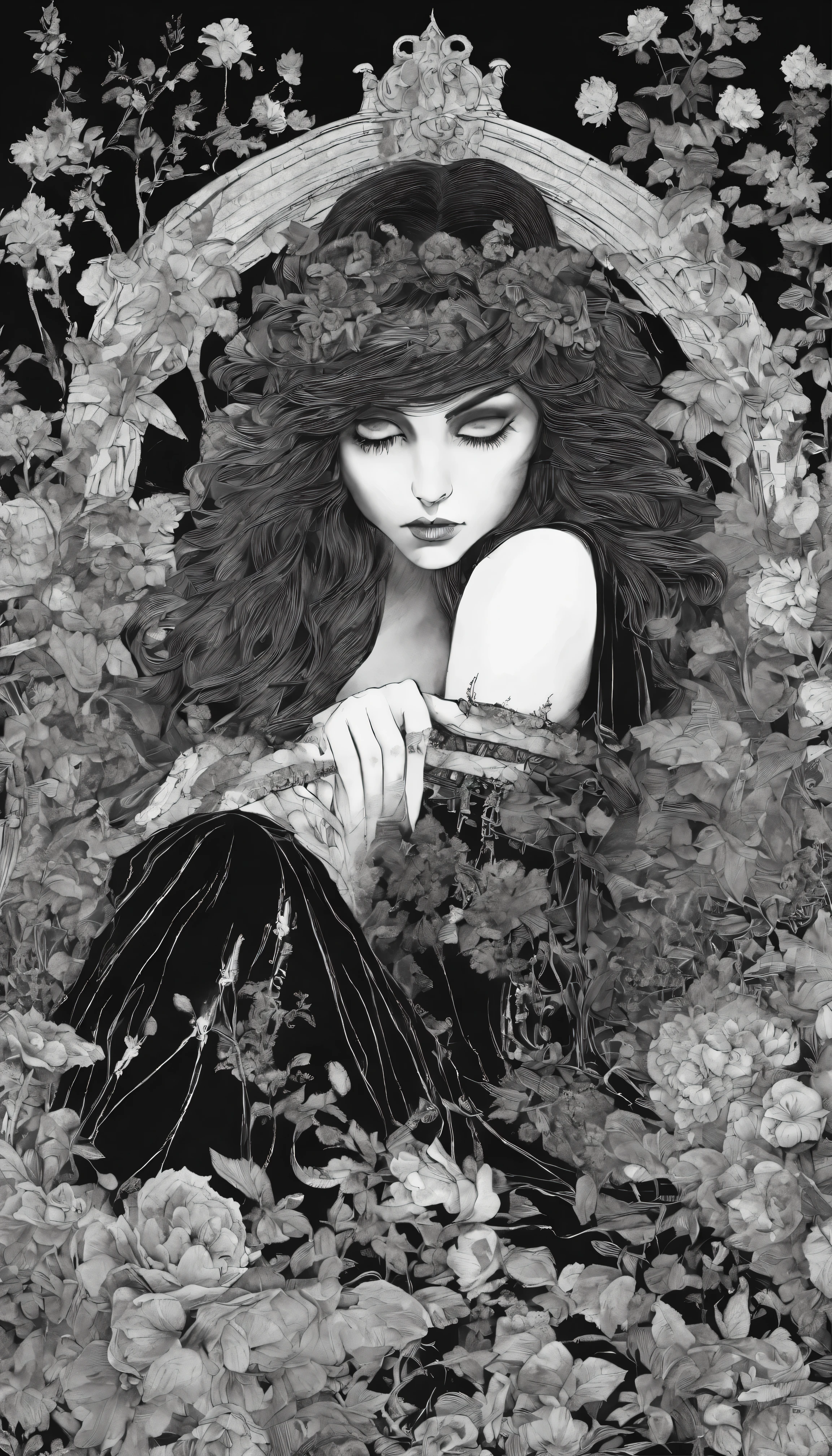a 20 year old girl lying in a flower garden
