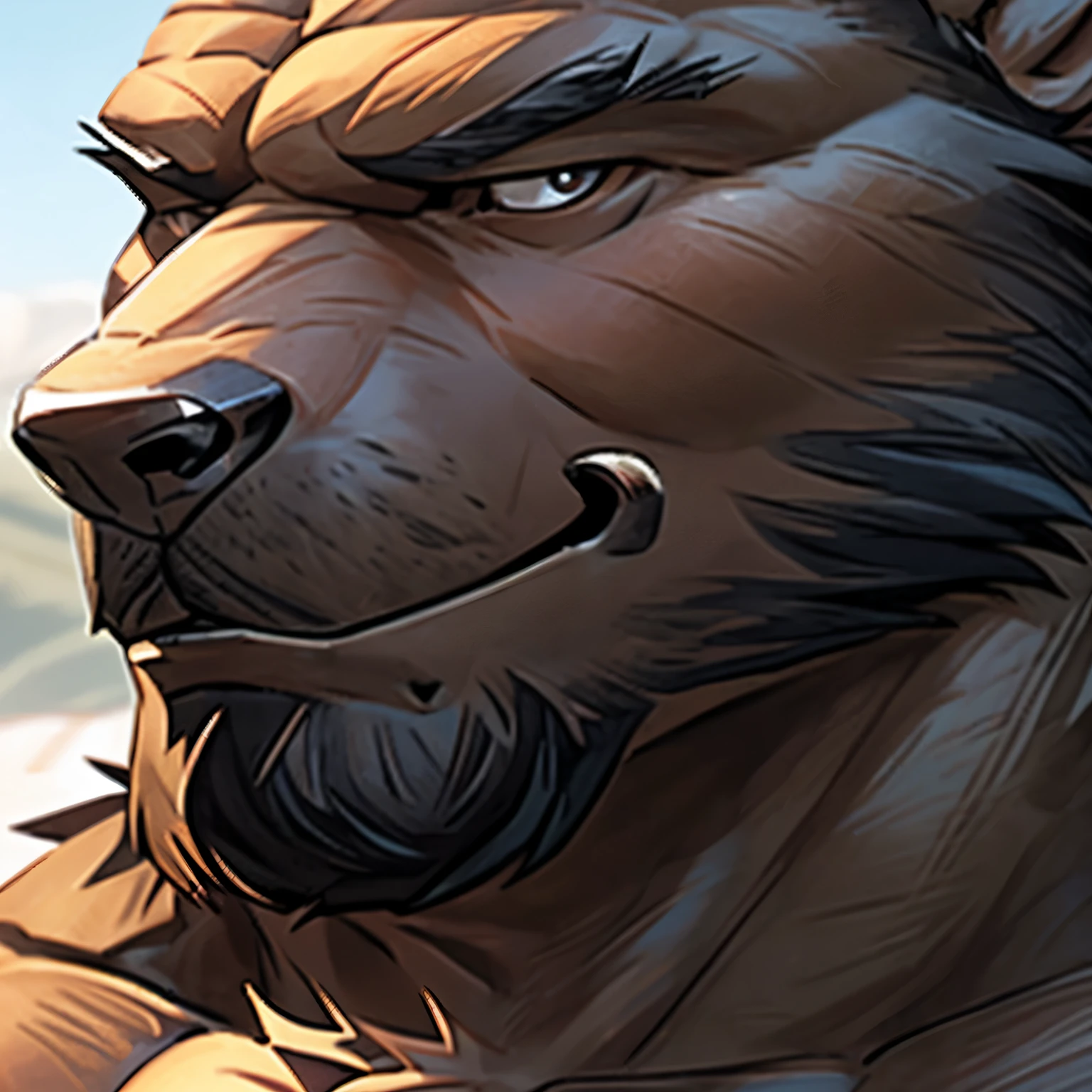 Alone, ORCBEAR, Male, muscle, intestinal muscle, big belly, calnçan, large, Male mature, old. (((head-shot, closeup of face)))