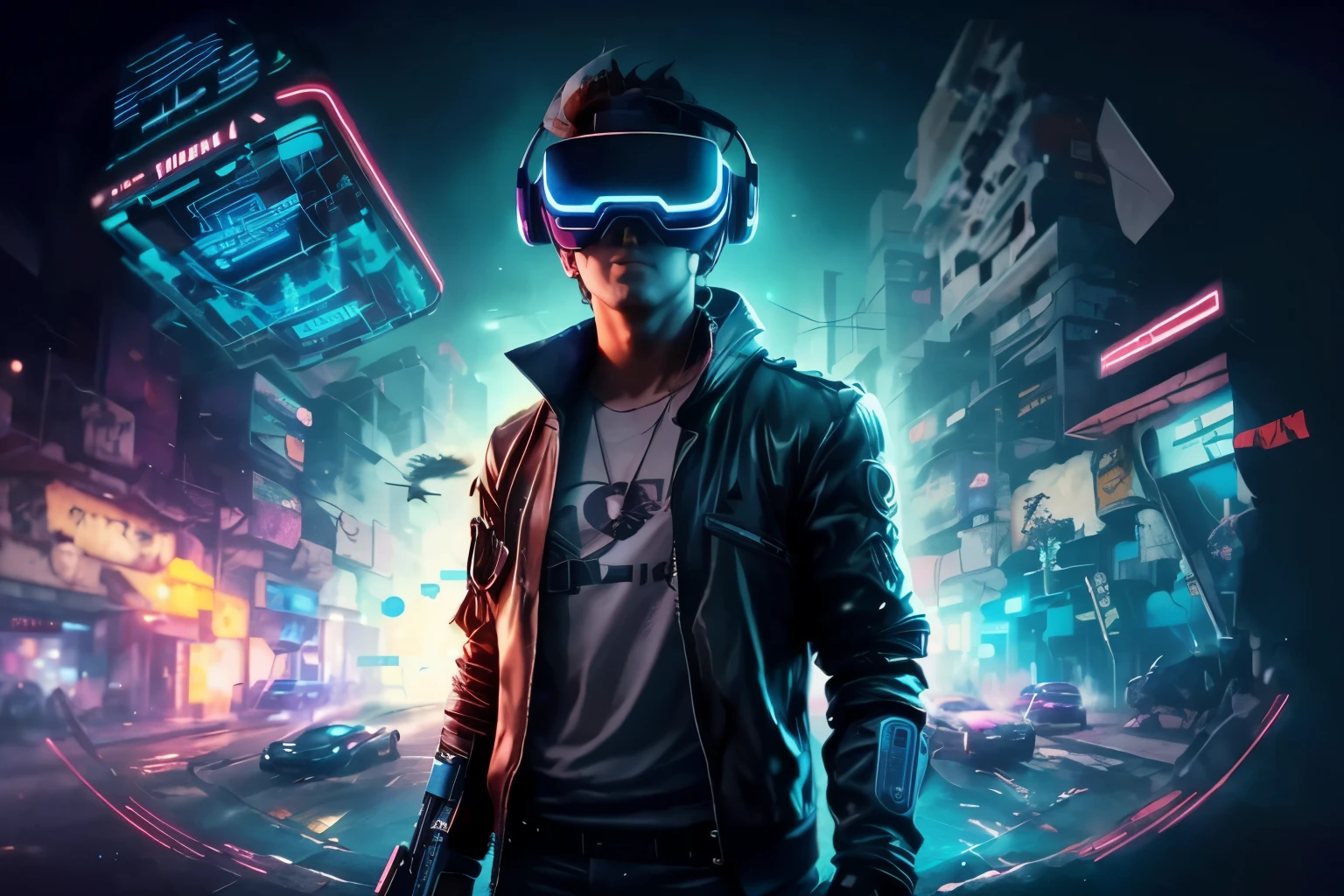 un hombre lobo con sombrero baquero con chaqueta negra se para frente a una ciudad futurista que emula el viejo oeste, juego de realidad virtual, ambiente ciberpunk, ambiente ciberpunks, deeper into the metaverse we go, tiene estilo cyberpunk, tema ciberpunk, en ciberpunk 2077, ciberpunk futurista, futuro ciberpunk, onda sintetizada, vistiendo ropa de calle cyberpunk, ciberpunk futurista, cyberpunk technology,