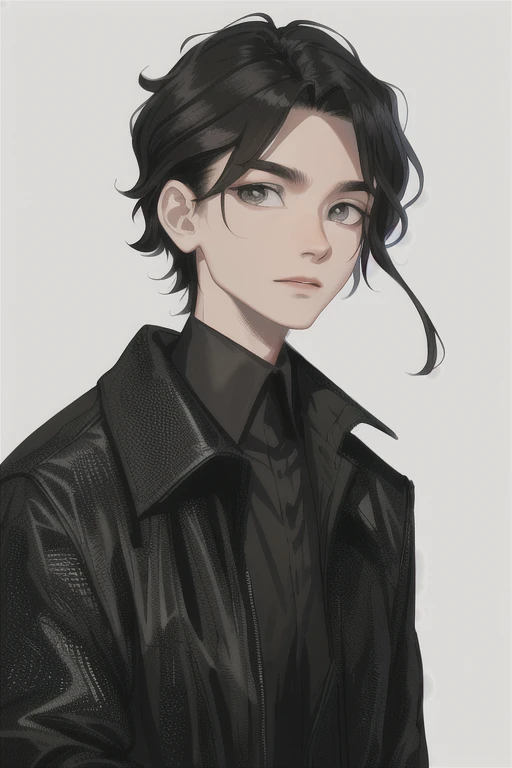 Sam Yang, 1 guy, black feel dress, sueter rojo oscuro, Back, hombros descubiertos, ojos negros, Circulos oscuros, delineado en los ojos, Pelo oscuro,pelo corto, Pelo desalineado, pelo bajo mirando al espectador, looking Back, collar, fuera del hombro, retrato, day, profundidad de campo, solo, ((obra maestra))
