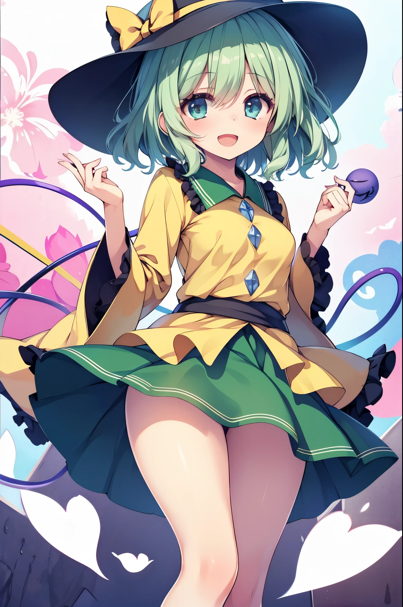 stick out your butt,Komeiji Koishi,Touhou Project,Revealing clothes,Bare breasts,Smile with open mouth,,Curvaceous,one girls,Top image quality,Masterpiece