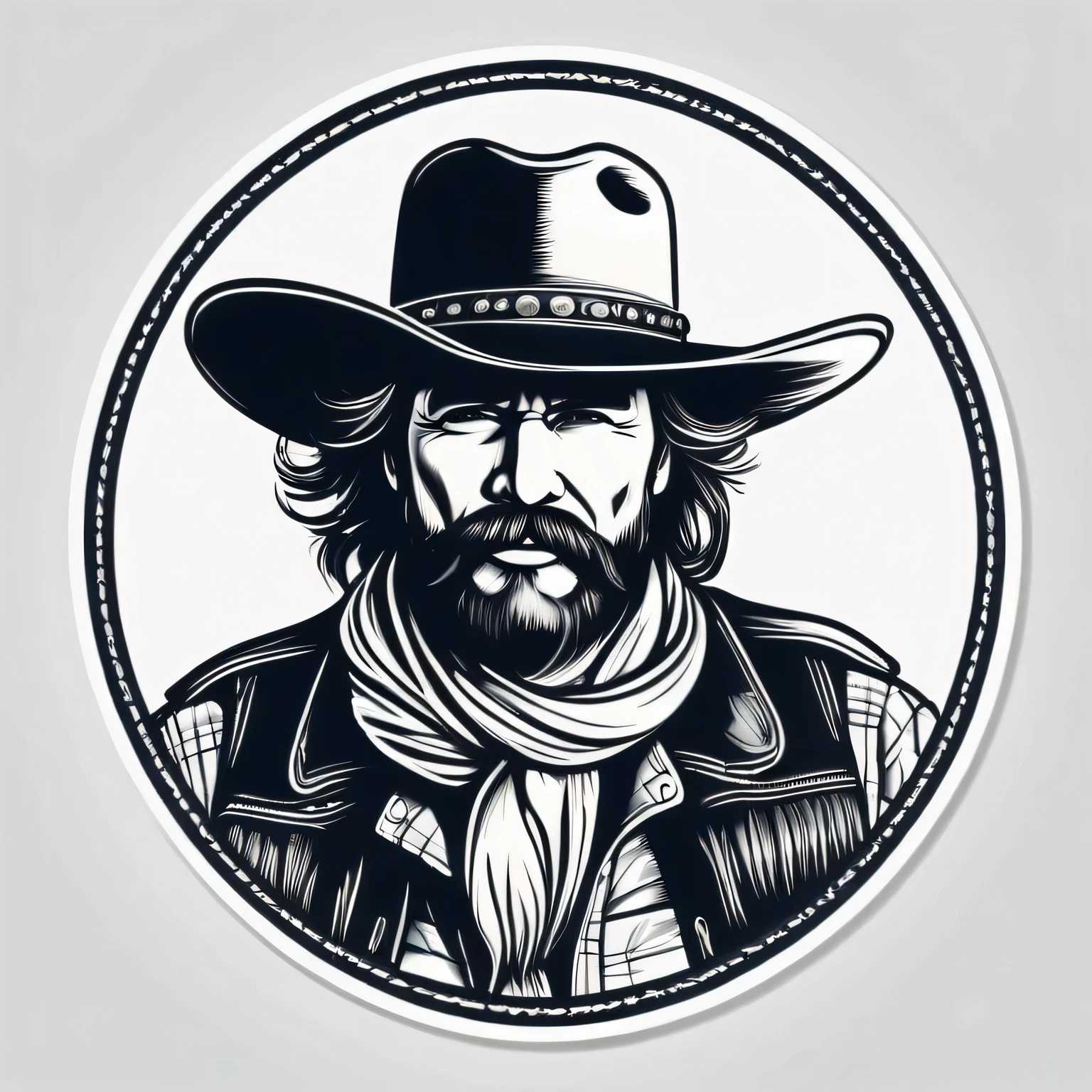 (Meisterwerk, Best quality, Ultradetailliert), (Best quality), ((Meisterwerk)) a vector illustration for a t-shirt design, background white. 2D im Sticker-Stil, abstraktes Muster cowboyhut