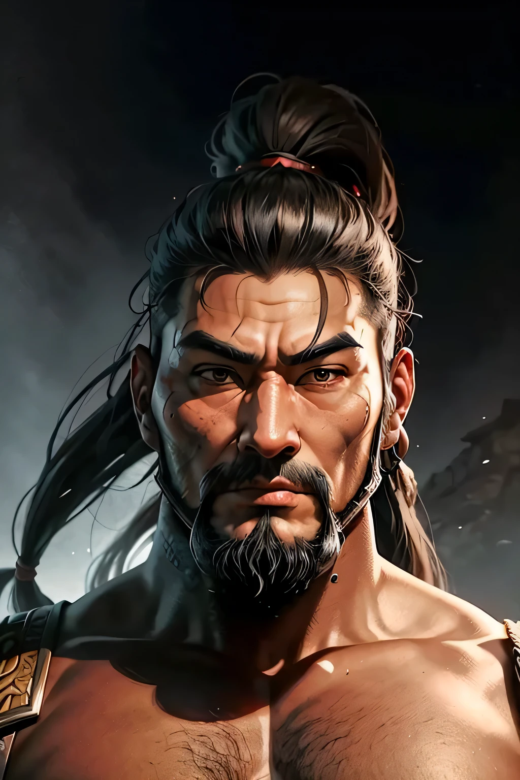 Mighty Mongol, warrior, invincible, brutal face, beard,