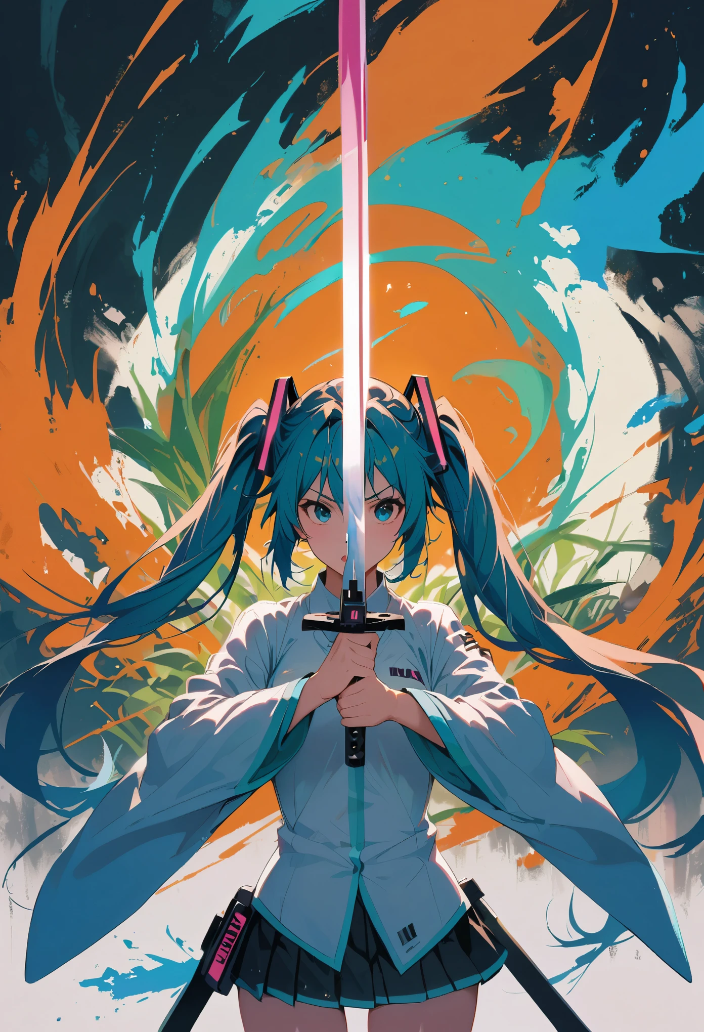 1 girl, Hatsune Miku, Cowboy shooting,