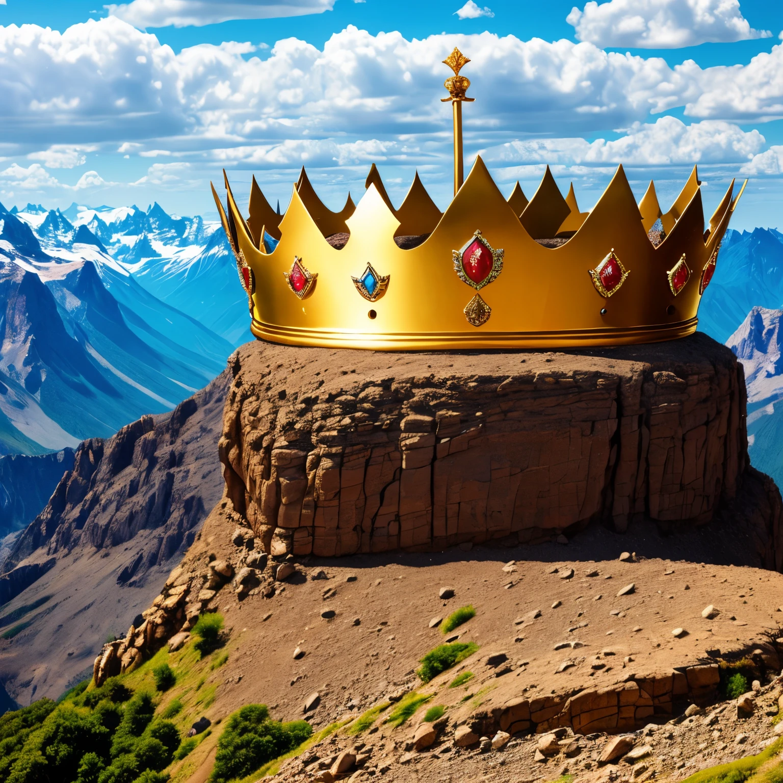 Lion with the king's crown on top of the mountain