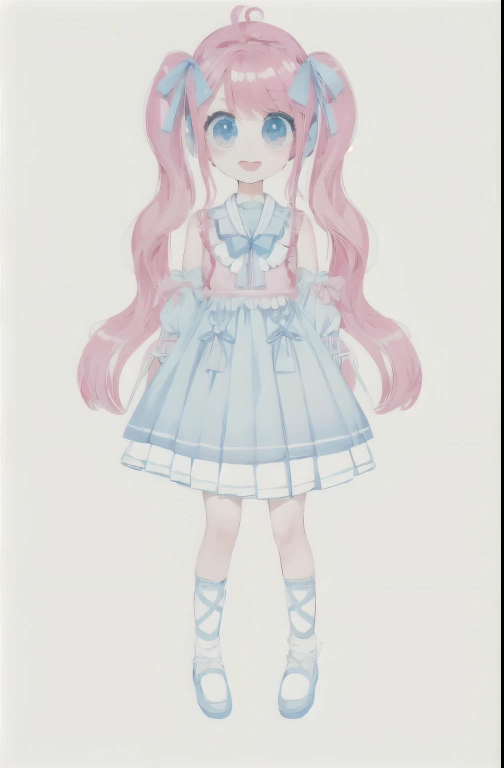 Close up of cartoon girl with pink hair and blue eyes, Pink ponytail hair and cyan eyes, magical girl style, in a dress, , Humanoid pink squid girl, Portrait of magical loliirl, !!full body portrait!!, Pale young ghost girl, anime stylization, Rendering of a cute 3D anime girl