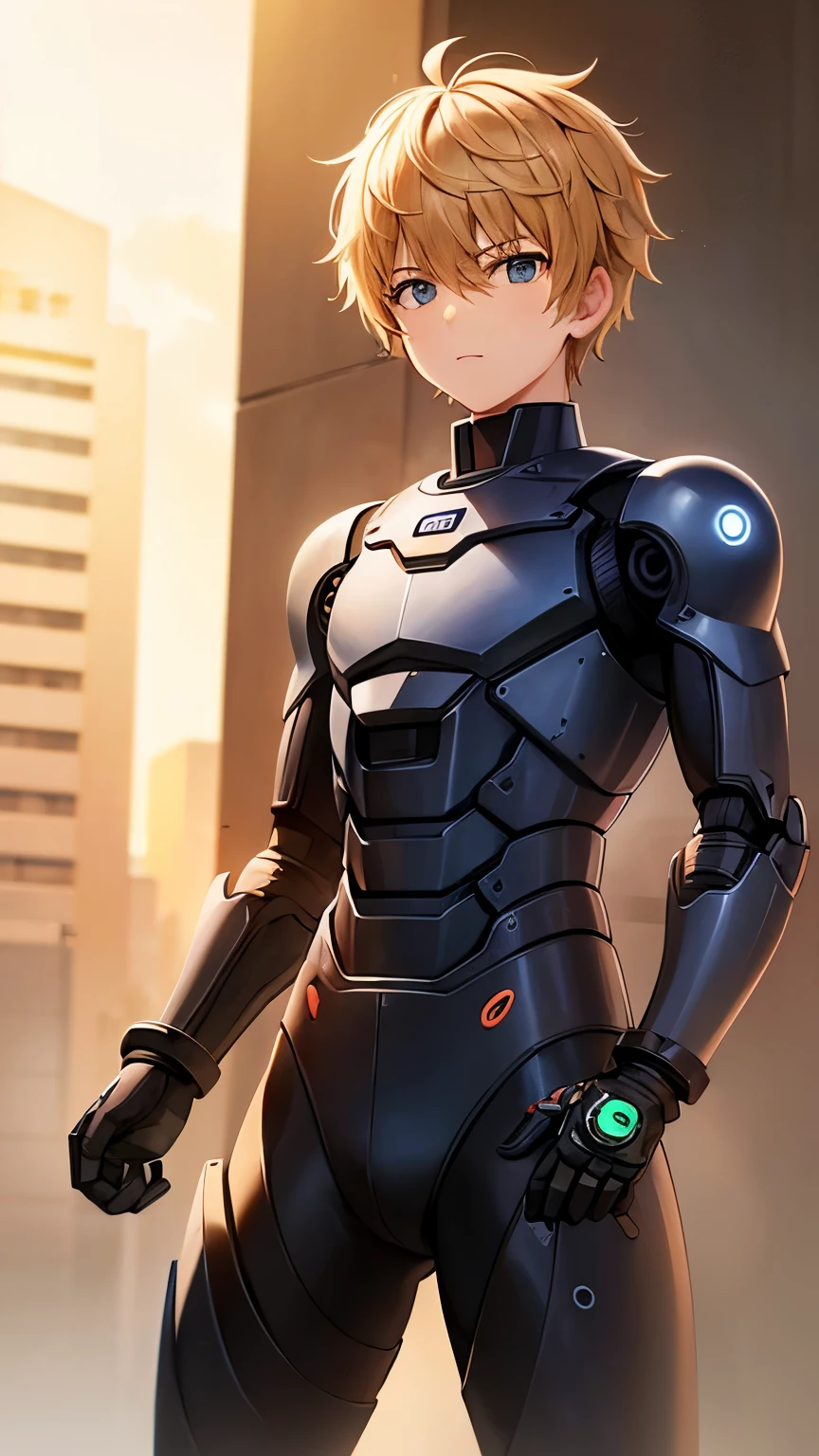 genos de one puch man con sus partes roboticas, de frente.