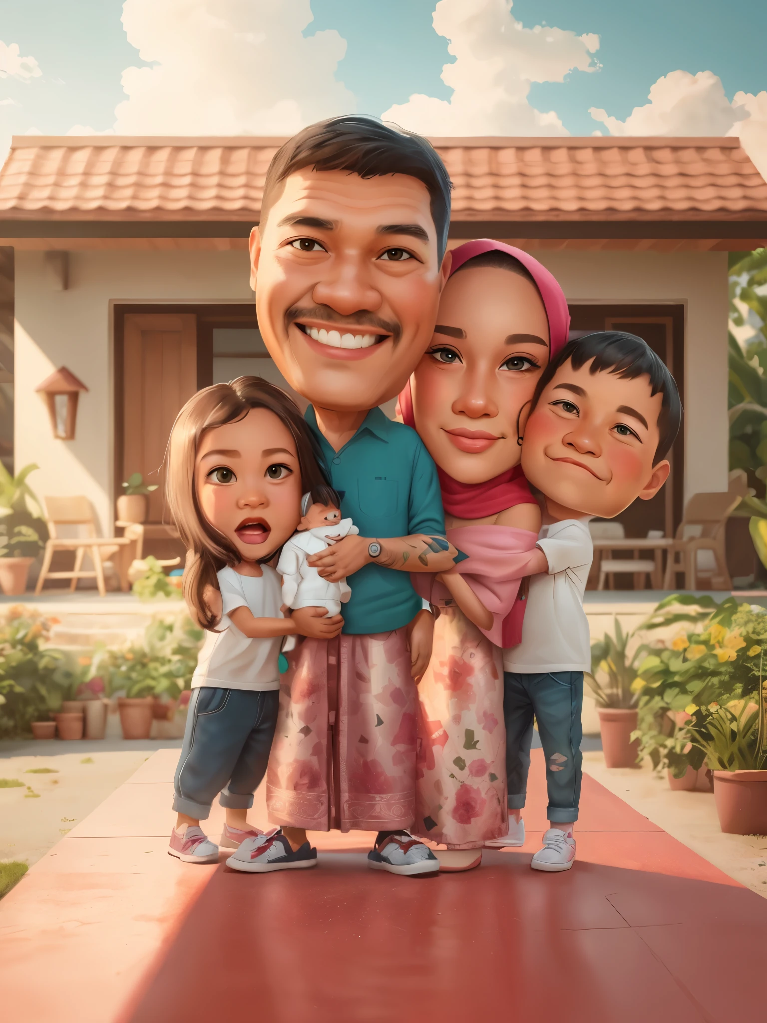 cartoon of a family with a caricature of a man and two children, in cartoon style, happy family, caricature illustration, an indonesian family portrait, caricature style, realistic cartoon, barong family, caricature, foto realistic, cartoon art, potrait, cartoon portrait, digital art cartoon, cartoon digital art, caricature!!!, cartoon style illustration, cartoon artstyle, 3 d cartoon