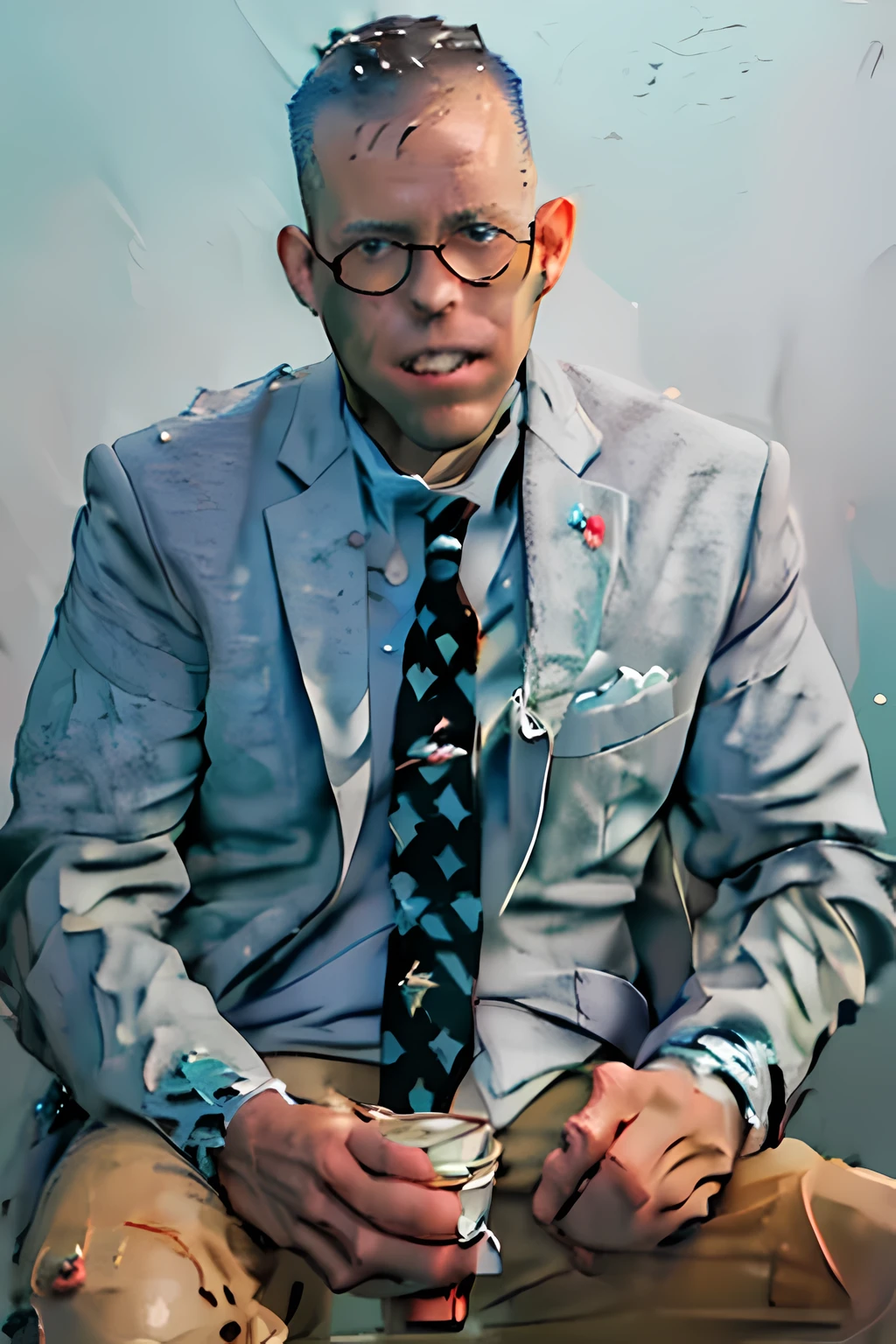 coopie (masterpiece, best quality 1:2) a guy wearing a light blue shit and tie sitting at a coffee shop
