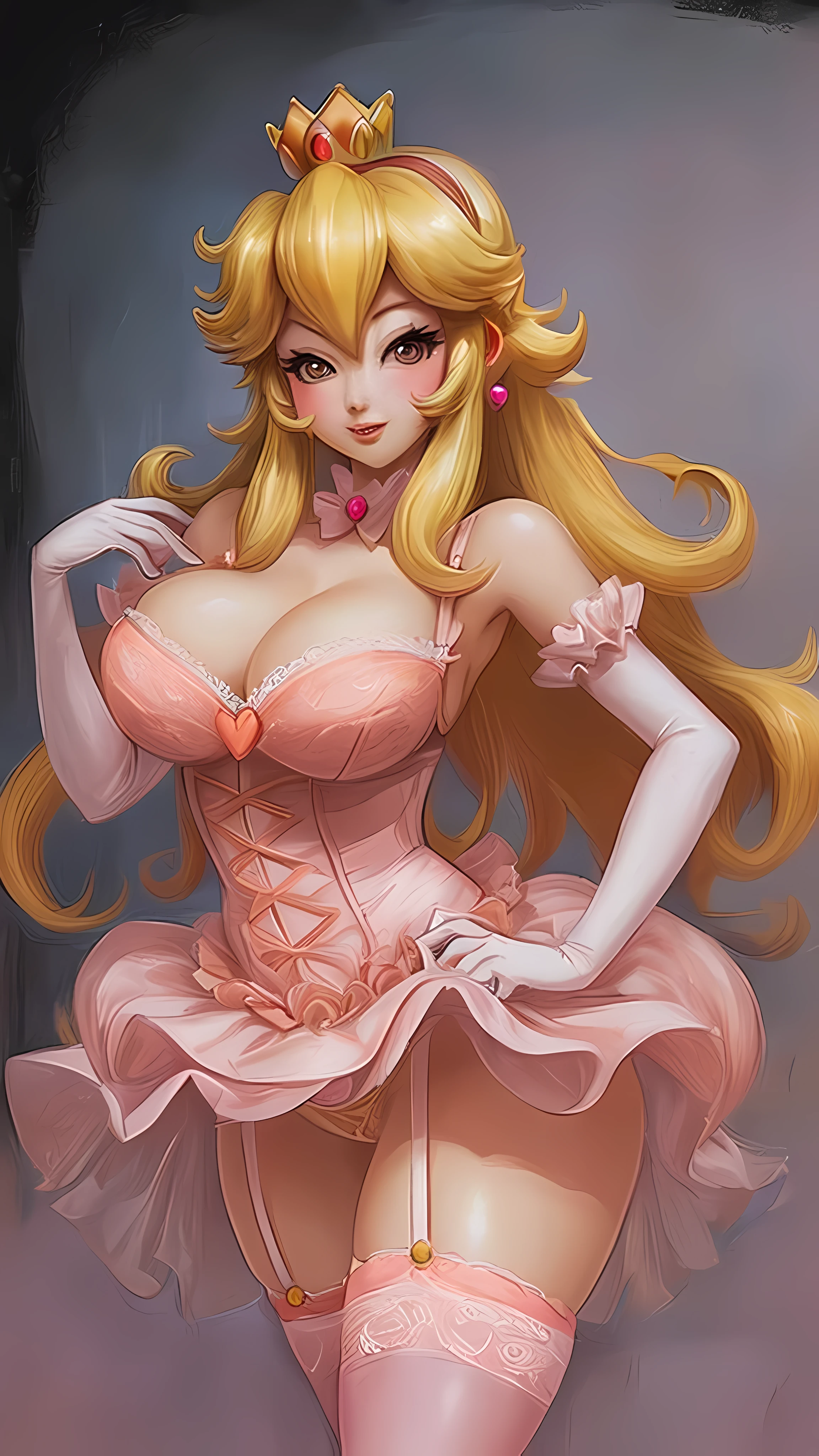 Sexy princess peach curves with garter belt