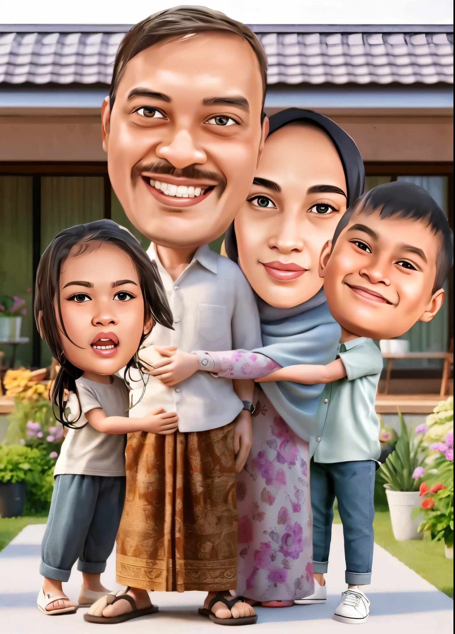 cartoon of a family with a caricature of a man and two children, in cartoon style, happy family, caricature illustration, an indonesian family portrait, caricature style, realistic cartoon, barong family, caricature, foto realistic, cartoon art, potrait, cartoon portrait, digital art cartoon, cartoon digital art, caricature!!!, cartoon style illustration, cartoon artstyle, 3 d cartoon