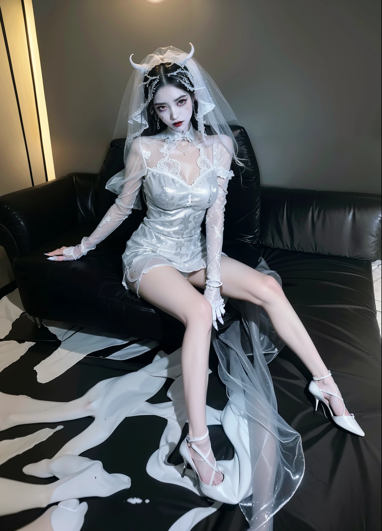Detailed image quality,pandora witch,wing, succubus theme,堕落Angel,Excellent,scary,secret horror,tentacle,have eyes,uncanny valley effect,little beast blood moon,skeleton,vampire,Hellfire,dark queen,Angel,magician magic witch,Wear white high heels,Wear white gloves