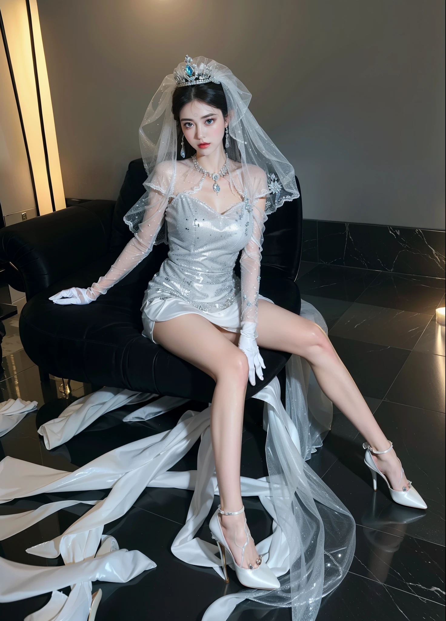 Royal sister,exquisite eyes,Frozen queen,put the crown on your head,Detailed facial expressions body,tall figure,Gorgeous,Leg length,4K,HD,Sensual,translucent lace,白皙plump figure,pretty face,Little cherry mouth,beautiful and delicious(3D royal sister),plump figure,gloss gel coat,Queen in luxurious dress,Crystal Gem Crown,Necklace jewelry,Wear white gloves,Wear white high heels
