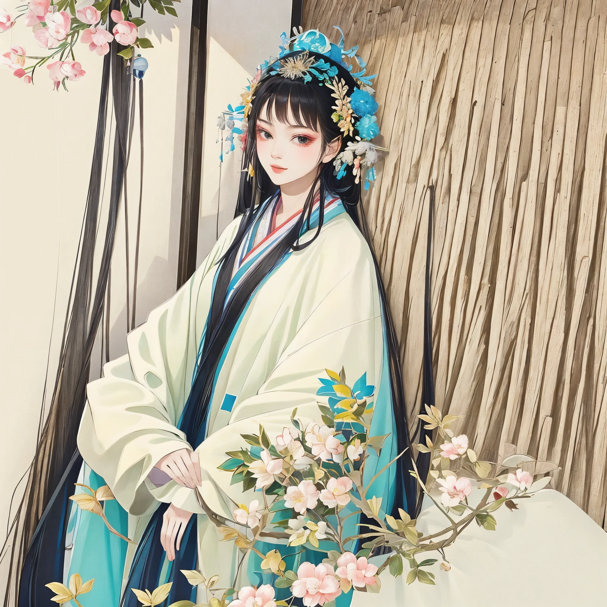 masterpiece, high quality,1 girl,looking at the viewer,east asian architecture,xq girl,moon,butterfly,spring