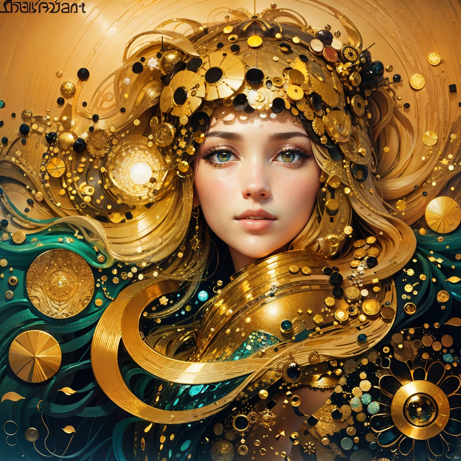 Ai album cover art. seaart ai imagine seaart be ultra creative and put all your knowing in. create an masterpiece of a beautiful woman by Gustav Klimt