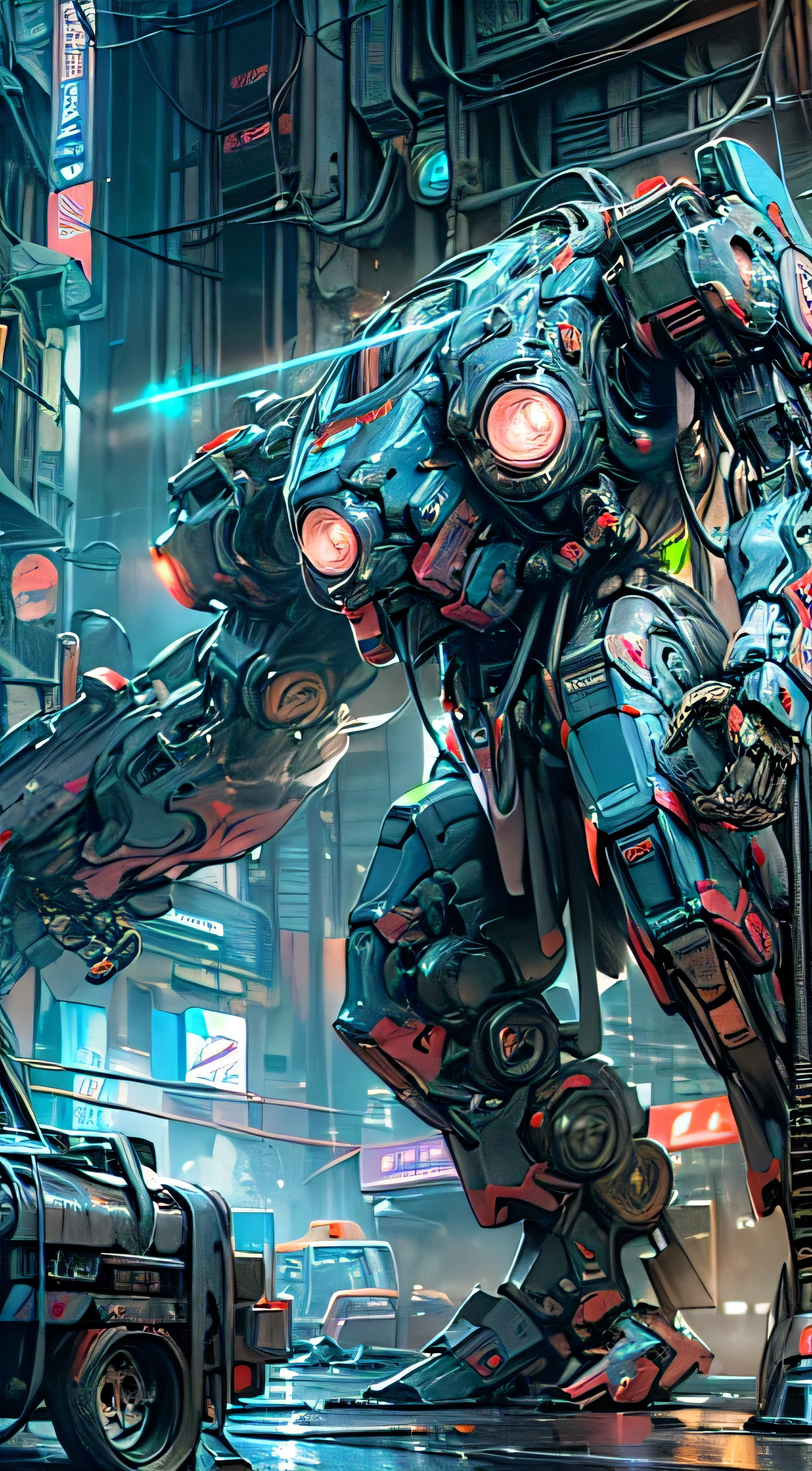 ((A visually immersive Cyberpunk Mecha action scene:1.4)) brought to life with
((Deep and intricate textures, reminiscent of a semi-realistic caustic art style))
inspired by the iconic DC Comics covers in the 90s. This work of art will be a
Stunning digital illustration, capture the essence of cybernetic wonders and
Intense action. The scene will be set in a futuristic cyberpunk cityscape, with
Neon lights and towering skyscrapers, Immerse viewers in a world of
Technology and chaos. Mecha warriors and their high-tech machines will face off
in a fierce and adrenaline-filled battle, showing the fusion of human beings ((Resilience and cutting-edge wick warfare. The artwork will be inspired of the authentic artistic style of Artgerm Lau, Delivering a faithful rendering of the 90s DC Comics covers)), lleno de profundidad y cautivador
Detalles. The goal is to create a visually captivating masterpiece that pays Homage to the golden age of comics while infusing it with the exciting world by Cyberpunk Mecha Action