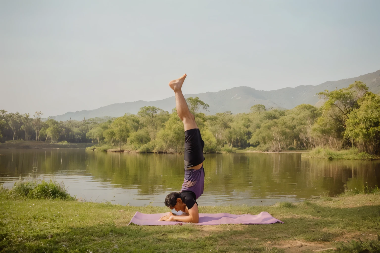 hombre haciendo yoga en la naturaleza