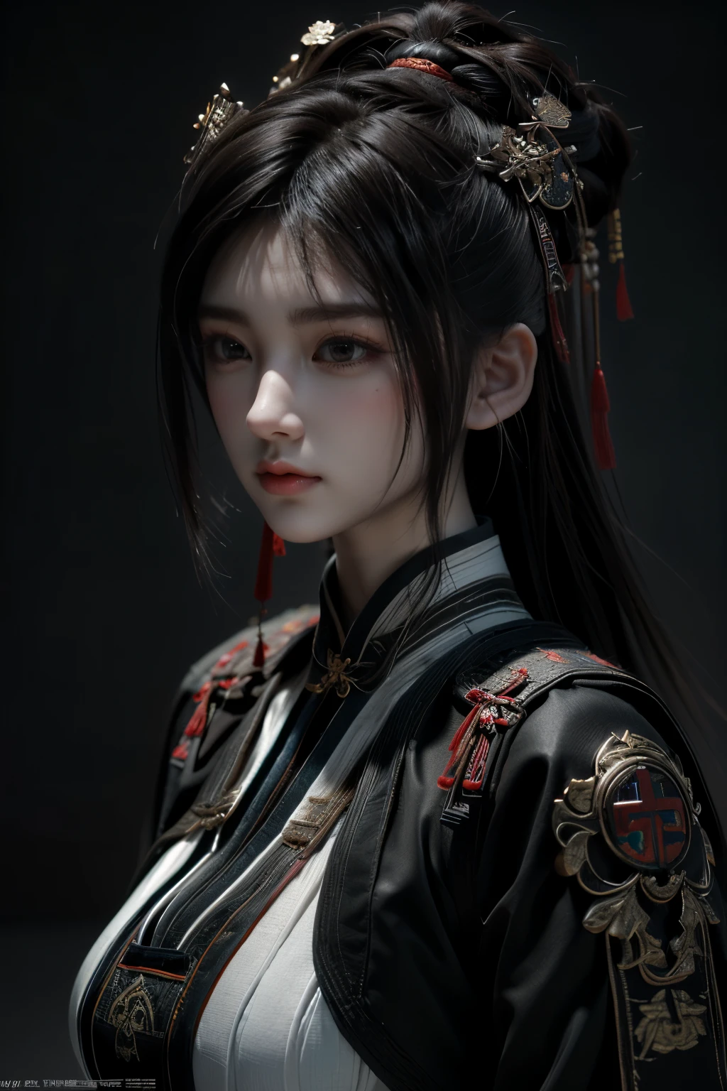 Game art,The best picture quality,Highest resolution,8K,(A bust photograph),(Portrait),(Head close-up),(Rule of thirds),Unreal Engine 5 rendering works, (The Girl of the Future),(Female Warrior),
20-year-old girl,(The generals of ancient China),An eye rich in detail,(Big breasts),Elegant and noble,indifferent,brave,
(Wearing ancient Chinese cloth,Chinese Hanfu,Costumes of the Tang Dynasty,Costumes are rich in detail,Simple shades),Chinese characters,fantasy style,
photo poses,wild background,Movie lights,Ray tracing,Game CG,((3D Unreal Engine)),OC rendering reflection pattern