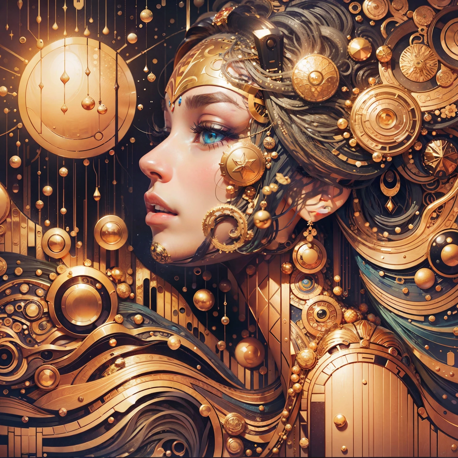Ai album cover art. seaart ai imagine seaart be ultra creative and put all your knowing in. create an masterpiece of a beautiful woman by Gustav Klimt