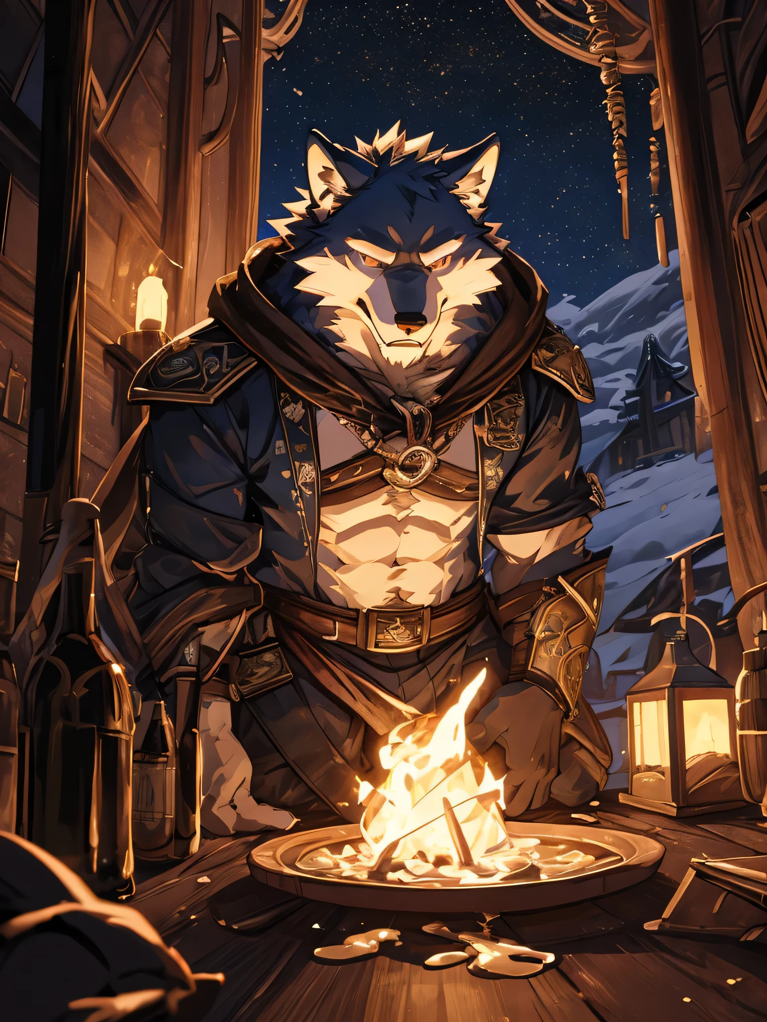 lobo, black loincloth, red cape, body detail, detailed face, detailed eyes, Detailed hands, skinny, green eyes, ((hypnotized)), ((spiral eyes)), ((waiting for orders pose)), ((no gestures)), ((penis sticking out one side)), touching his penis, por pache riggs