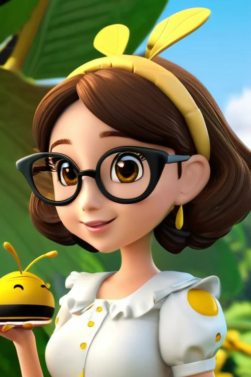 bella abeja dorada y una abeja anciana de lentes, dibujo animado, pixair, anime, caricatura, 3D