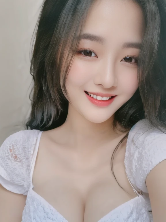 (realistic、masterpiece、Best Quality、8K、highres、high resolution:1.3)、1 girl、smile, Huge breasts、white bikini、pale white skin、looking at viewers、super fine face and eyes、long hair、indoor、 upper body、