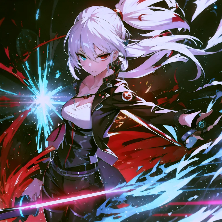 (masterpiece, best quality:1.2), 1girl, solo, white hair, red eye, blue eye, anime girl with sword and sword in front of a background of blue and red, badass anime 8 k, best anime 4k konachan wallpaper, anime cyberpunk art, 4k anime wallpaper, anime wallpaper 4 k, anime wallpaper 4k, anime art wallpaper 4 k, anime art wallpaper 4k, anime art wallpaper 8 k, modern cyberpunk anime, dark night