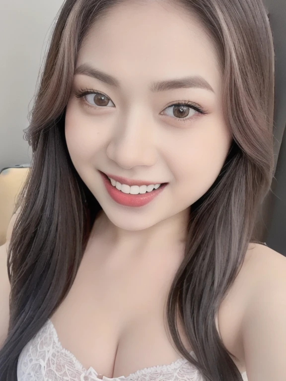(realistic、masterpiece、Best Quality、8K、highres、high resolution:1.3)、1 girl、Huge breasts、smile, white bikini、pale white skin、looking at viewers、super fine face and eyes、long hair、indoor、 upper body、