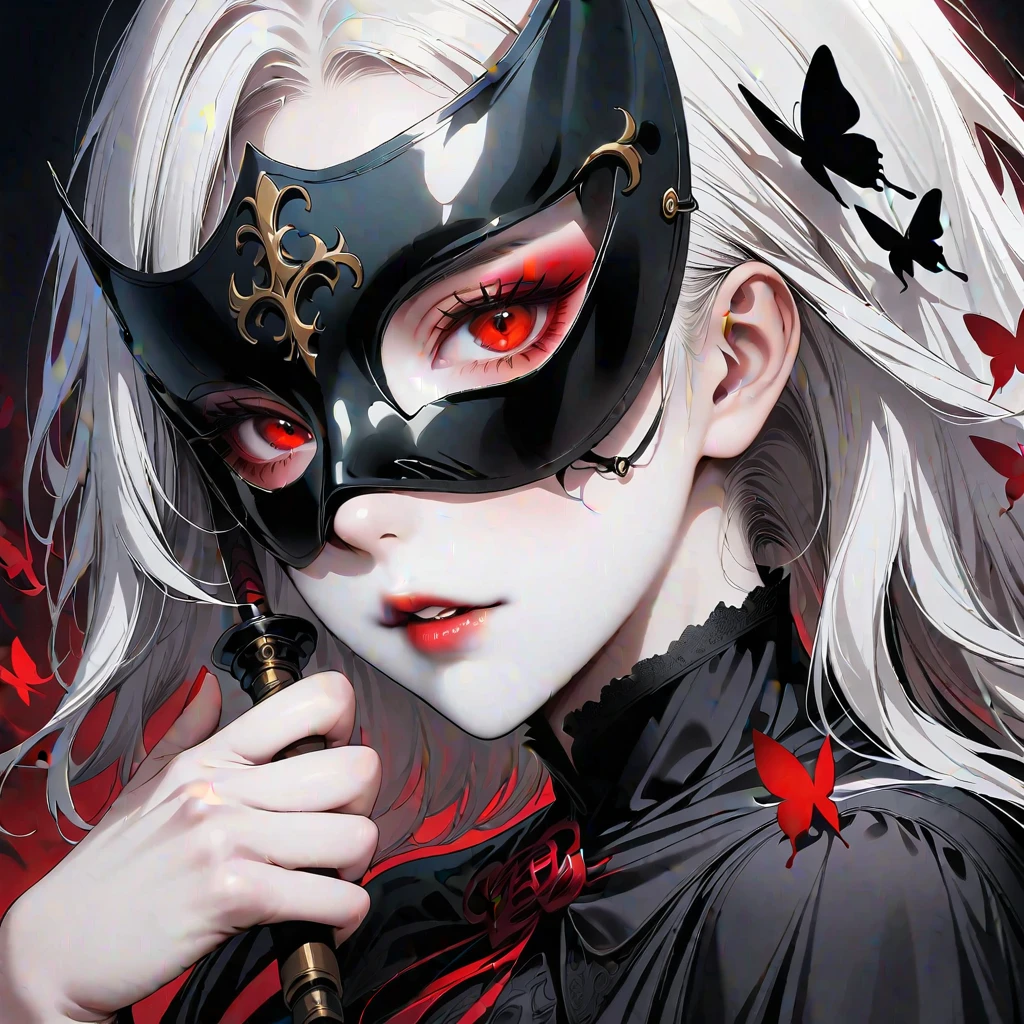 ((masterpiece, best quality:1.2), 1girl, solo,looking at viewer,a girl with a mask and butterflies