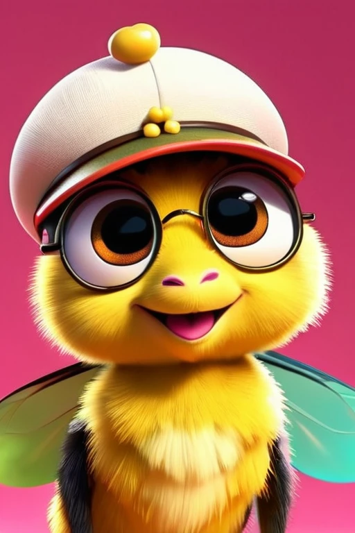 bella abeja dorada , con alas multicolores y una abeja anciana de lentes  y una gorra de cocinera,, dibujo animado, pelicula disney, estilo pixairanime, caricatura, 3D, bellos animales