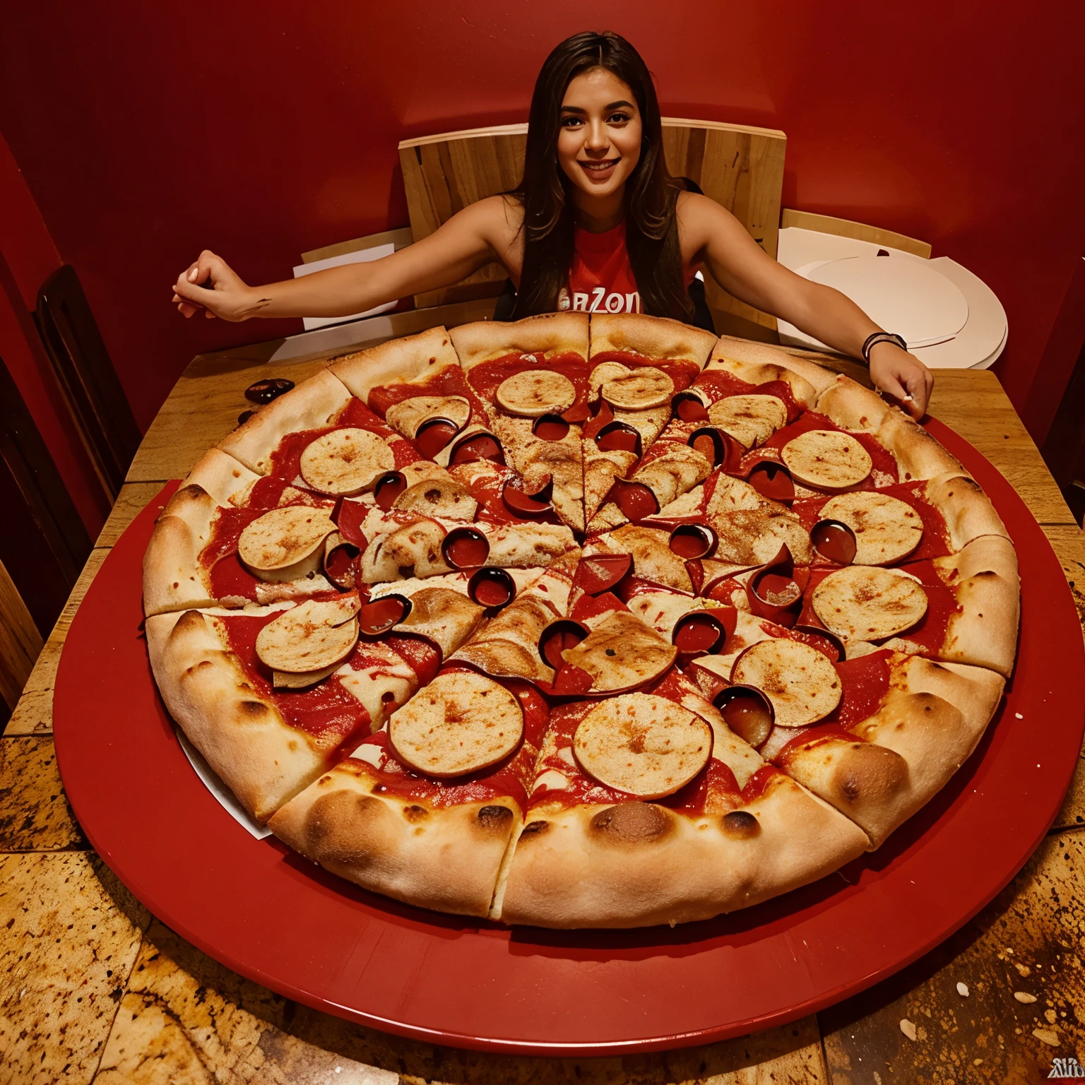 Fundo vermelho com pizzas