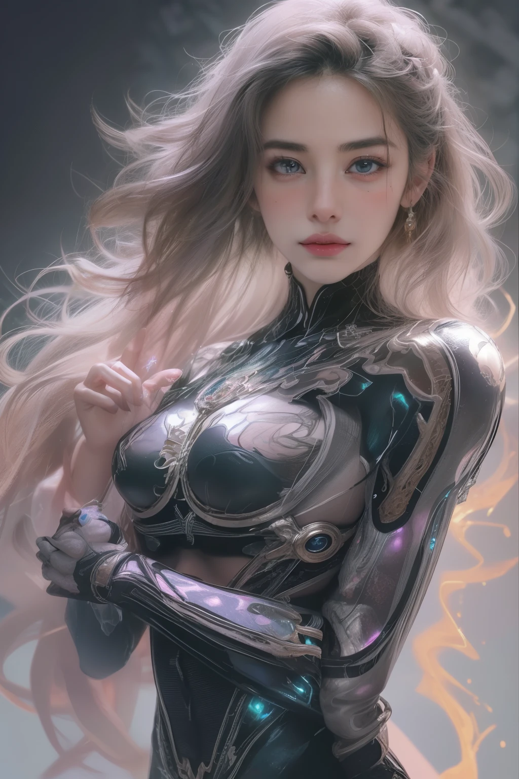 From Side, Photorealistic, Official art, Unity 8k wallpapr, 8K Portrait, Best Quality, Very high resolution, (Incredibly beautiful nature background:1.6), One girl, One beautiful teenage italian girl, sixteen years old, Obscene, (Sexy and glamorous:1.1), (A coquettish expression:1.6), (small breasts with raised pink areolas,:1.6), Vulgarity, (seductively smiling:1.2), (full body1.0), (erotic posing:1.5), (Magic Attack Pose:1.6),(magical effects like sparkles or energy:1.5), (Electric shock from hands:1.1), (Detailed blue bodysuit with beautiful fractal or marble design:1.5), (Beautiful and d delicate ruby, topaz, emerald and sapphire jewelry:1.45), Beautiful seductive face, Portrait, (Thick eyebrows:1.2), (Big purple eyes:1.2), Beautiful eyes with fine symmetry, (Ultra detailed eyes:1.4), (High resolution eyes:1.1), Intimate face, (ultra detailed skin texture:1.4), White skin, pale skin, Perfect Anatomy, Thin, (Beautiful toned body:1.1), Hair Bow, (Moist skin:1.1), full of sweat, No makeup, dark circles, Good anatomy, Focus Face, goodlooking, (Emilia Clark:0.6) (Emma watson:0.3),(Jennifer Connelly:0.4), (sensual face:1.5), Elegant face, Nice, Dolce, Cyberpunk Sci-Fi, (Gauntlets with intricate and beautiful designs:1.2), Blurred background, Blurred foreground, depth of fields, (Motion Blur:1.1), Complex and colorful biomechanical bodysuit, Zentangle, mandalas, Entangled, (Small breasts:1.2), Sheer breast, (Beautiful :1.2), (NSFW:1.2), large hips, drivel, Juice stain, grabbing on breasts