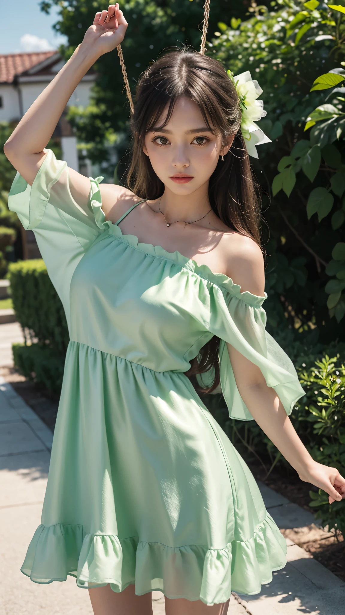 Women Summer Buffing Sleeve Off Shoulder Mini Dress a Line Flowy Swing Dress, lime green, verde claro, cetim, seda, vestido de cetim