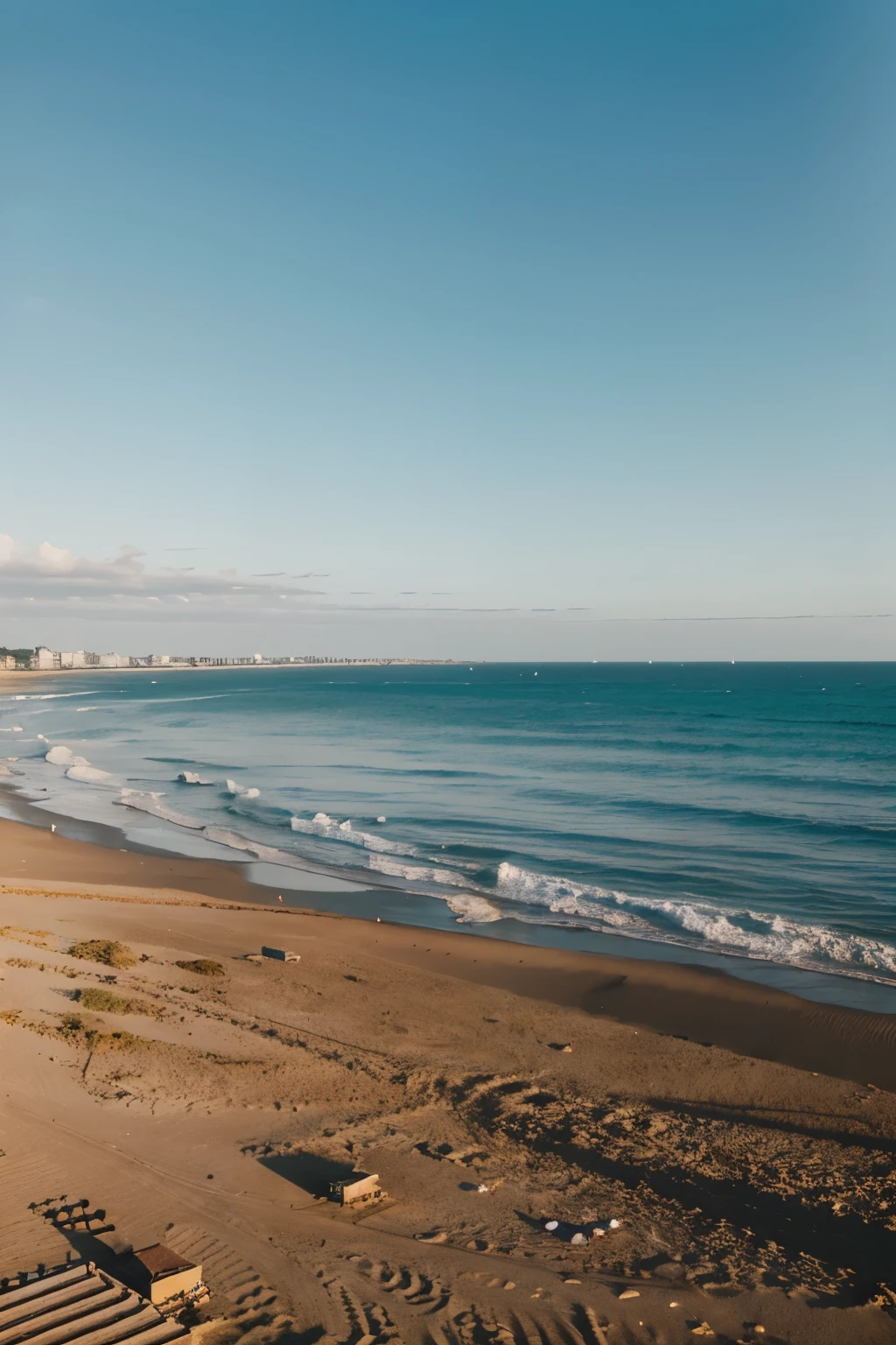 On a quiet seaside, gentle waves are constantly lapping at the vast beach. On the beach, men, women and children are happily running or walking, enjoying the gentle sea breeze. In the distance of the beach, boats of all sizes are sailing slowly. This beautiful scenery is really beautiful.