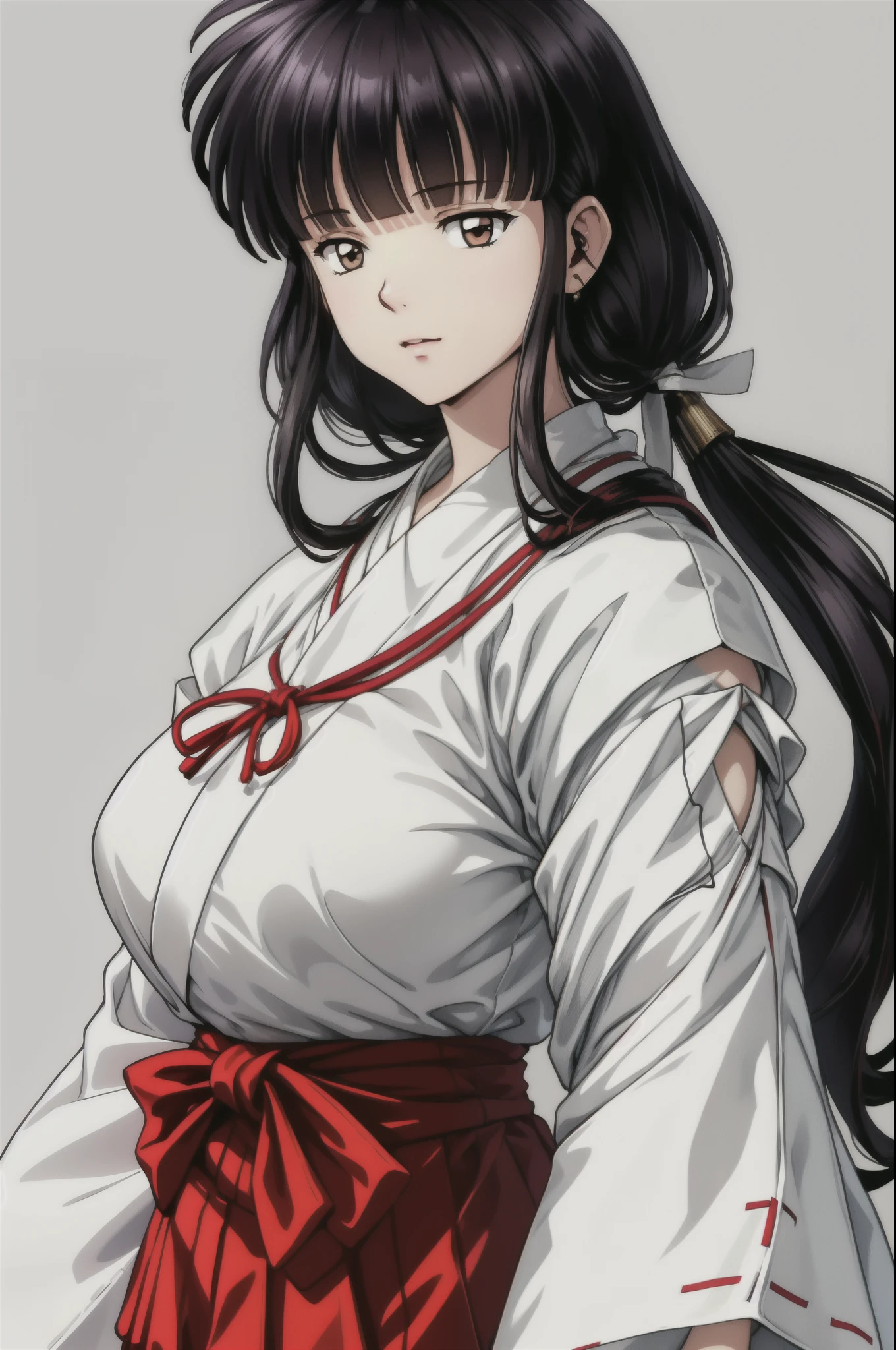 Simple White Background,
white kimono,White japanese clothes,wide sleeves,
(red_hakama:1.1),(red_skirt:1.1),
bangs, blunt bangs, brown eyes, long hair,Black Hair,
1 girl, 20yo,Young female,Beautiful Finger,Beautiful long legs,Beautiful body,
Beautiful Nose,Beautiful character design, perfect eyes, perfect face,expressive eyes,perfect balance,
looking at viewer,(Focus on her face),closed mouth, (innocent_big_eyes:1.0),(Light_Smile:0.3),
official art,extremely detailed CG unity 8k wallpaper, perfect lighting,Colorful, Bright_Front_face_Lighting,White skin,
(masterpiece:1.0),(best_quality:1.0), ultra high res,4K,ultra-detailed,
photography, 8K, HDR, highres, absurdres:1.2, Kodak portra 400, film grain, blurry background, bokeh:1.2, lens flare, (vibrant_color:1.2),professional photograph,
(Beautiful,large_Breasts:1.4), (beautiful_face:1.5),(narrow_waist),