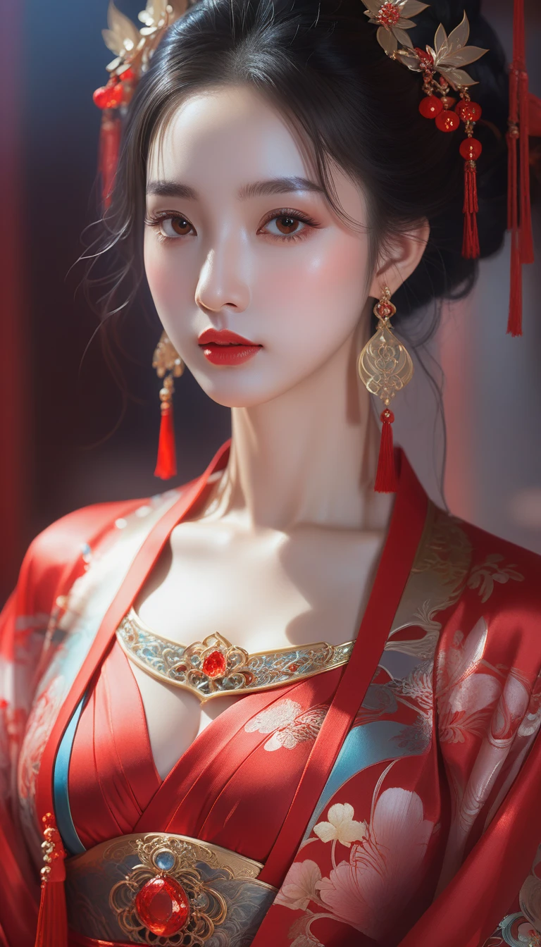 a close up of a woman wearing a red dress and a tia, palace , a girl in hanfu, ((a beautiful fantasy empress)), a beautiful fantasy empress, beautiful character painting, guweiz, artwork in the style of guweiz, chinese style, trending on cgstation, ancient chinese princess, inspired by Lan Ying, chinese princess