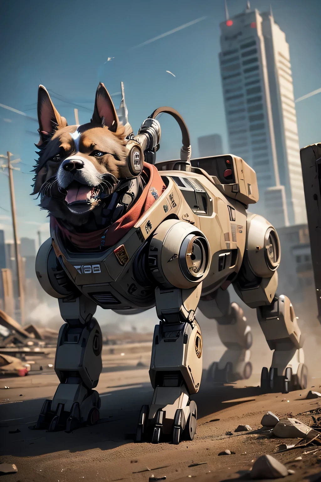 more realistic face, realistic dog, mechanical eye, rich in details, lots of hair on the dog's face, high detail 4k