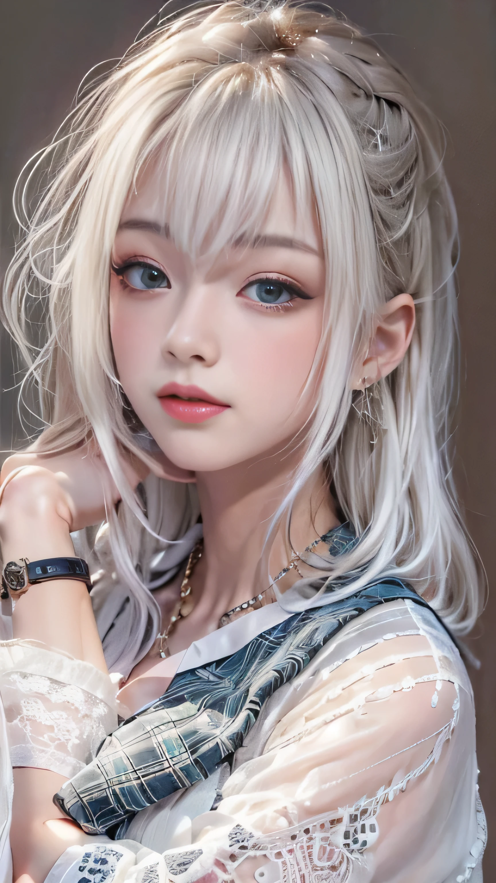 realistic, High resolution, soft light,1 female, alone, jewelry, Current school classroom，the biggest eyes，chest is low, long hair、((color々hair with color)）(Super realistic)、(enlightenment)、(High resolution)、(8K)、(非常にbecome familiar with)、(best illustrations)、(fine and beautiful eyes)、(highest quality),（detailed face）、alone、1 girl in、looking at the viewer、become familiar with、detailed face、in the dark night、deep shadow、private key、Pure erotic face ace_、length、black shawl straight hair、46 point diagonal bangs,Female student、(white blazer、chest emblem)、translucent white blouse、red bow tie、( In bright colors,plaid)、,8K, highest quality, 超High resolution, table top, realistic, realistic, high contrast, photon mapping, real image, smile