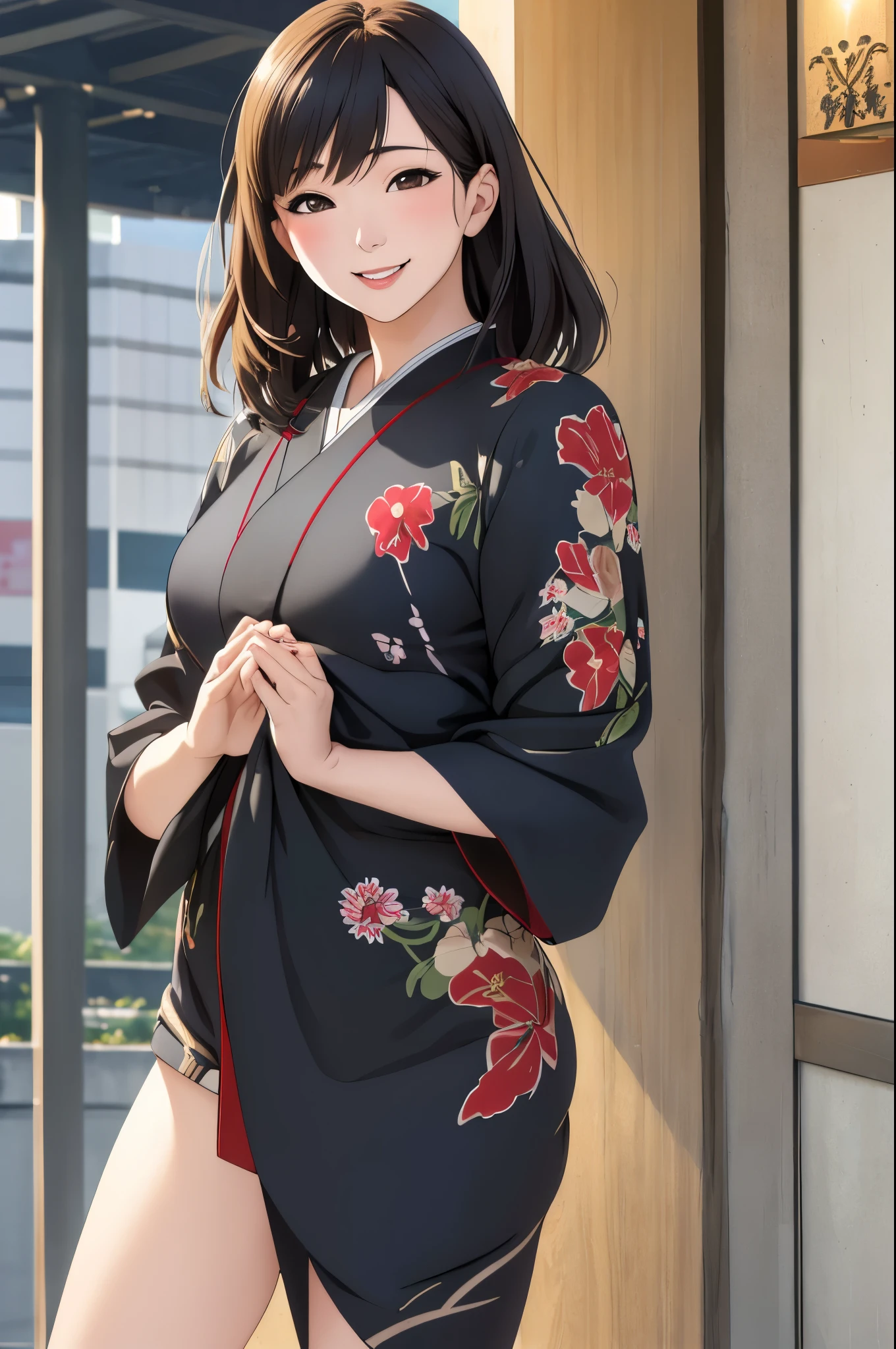 (urushisato:1.0), (this:1.0), smile, young and beautiful woman, highest quality, ultra high resolution, (realistic:1.4), tokyo fashion,